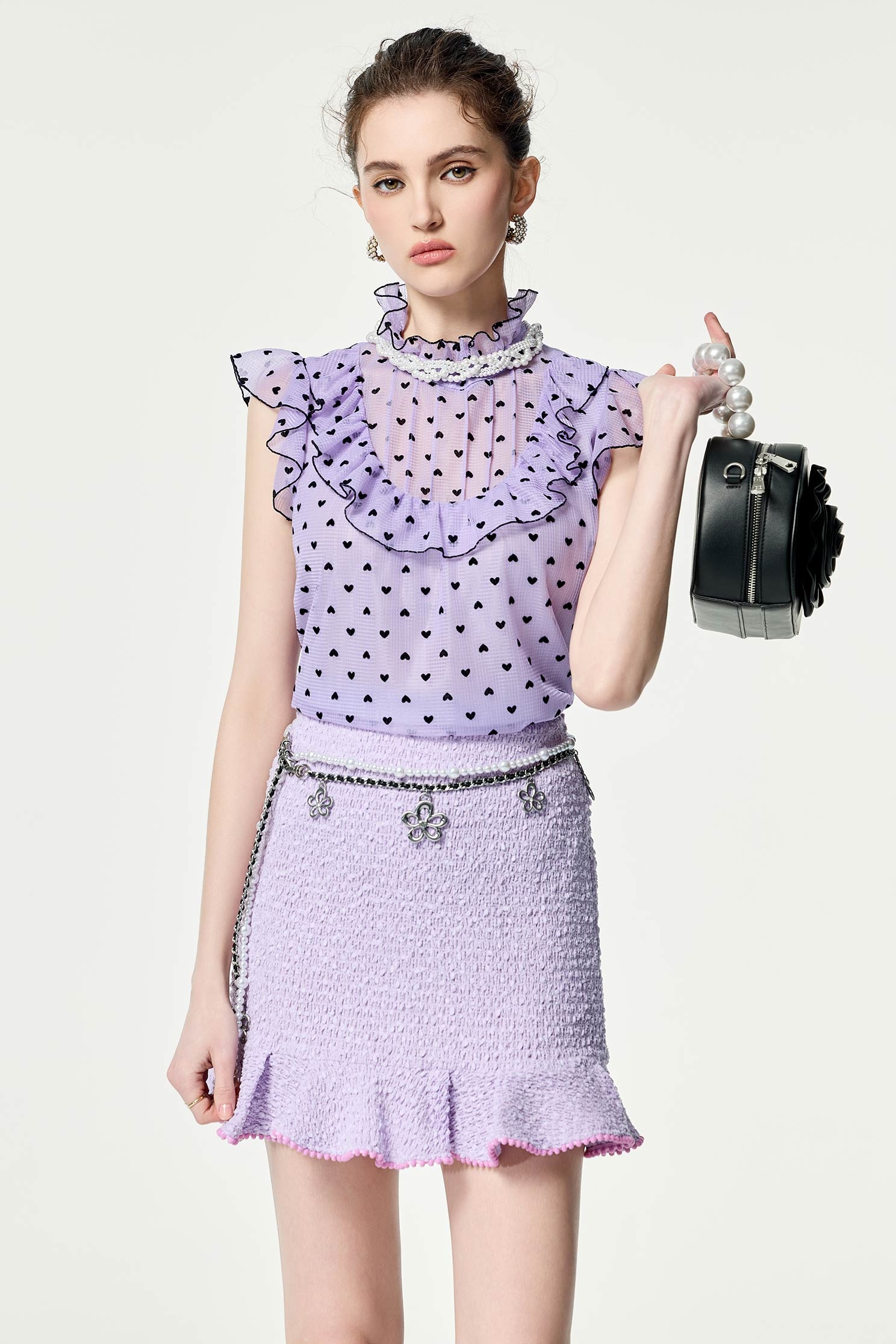 Purple Ruffle Fishtail SkirtPurple Ruffle Fishtail Skirt,Season (SS) Look,Mini skirts