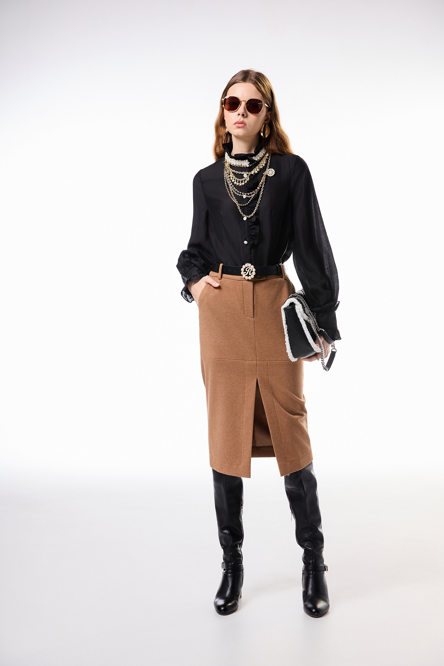 Front Slit Caramel Pencil SkirtFront Slit Caramel Pencil Skirt,Season (AW) Look,Midi skirts