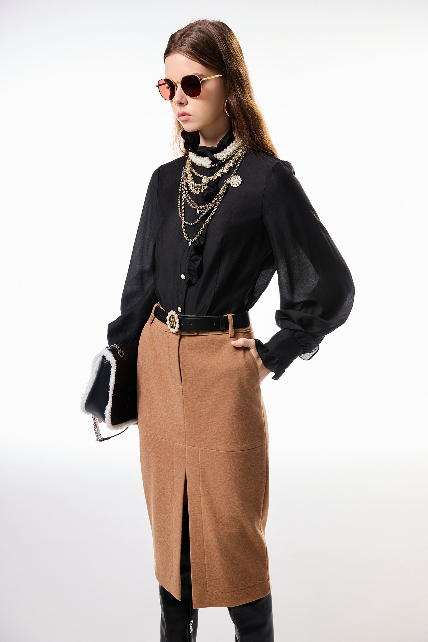 Front Slit Caramel Pencil SkirtFront Slit Caramel Pencil Skirt,Season (AW) Look,Midi skirts