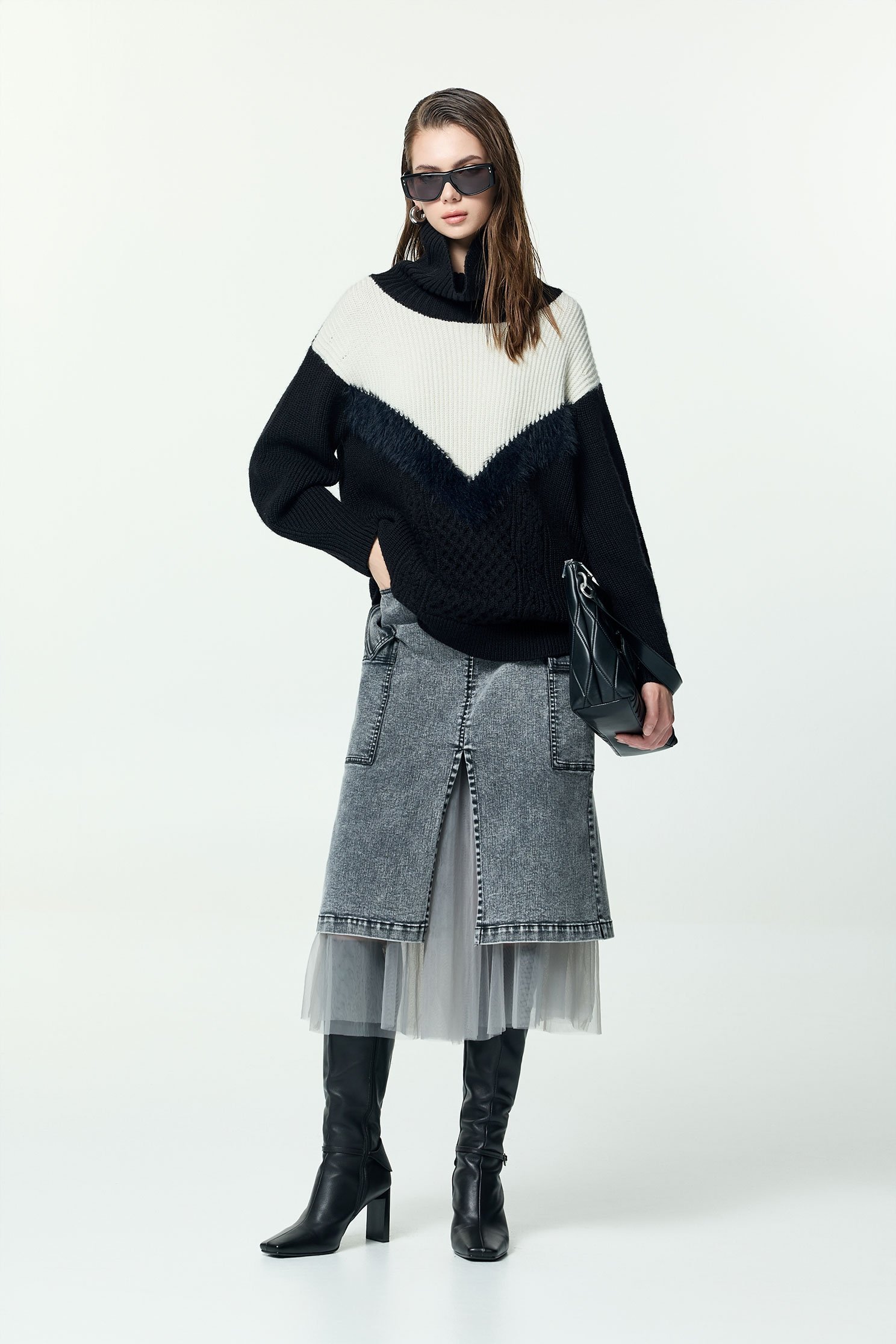 Grey Denim Mesh Detail SkirtGrey Denim Mesh Detail Skirt,Denim,Denim skirts,Season (AW) Look,Mesh fabric,Black skirts