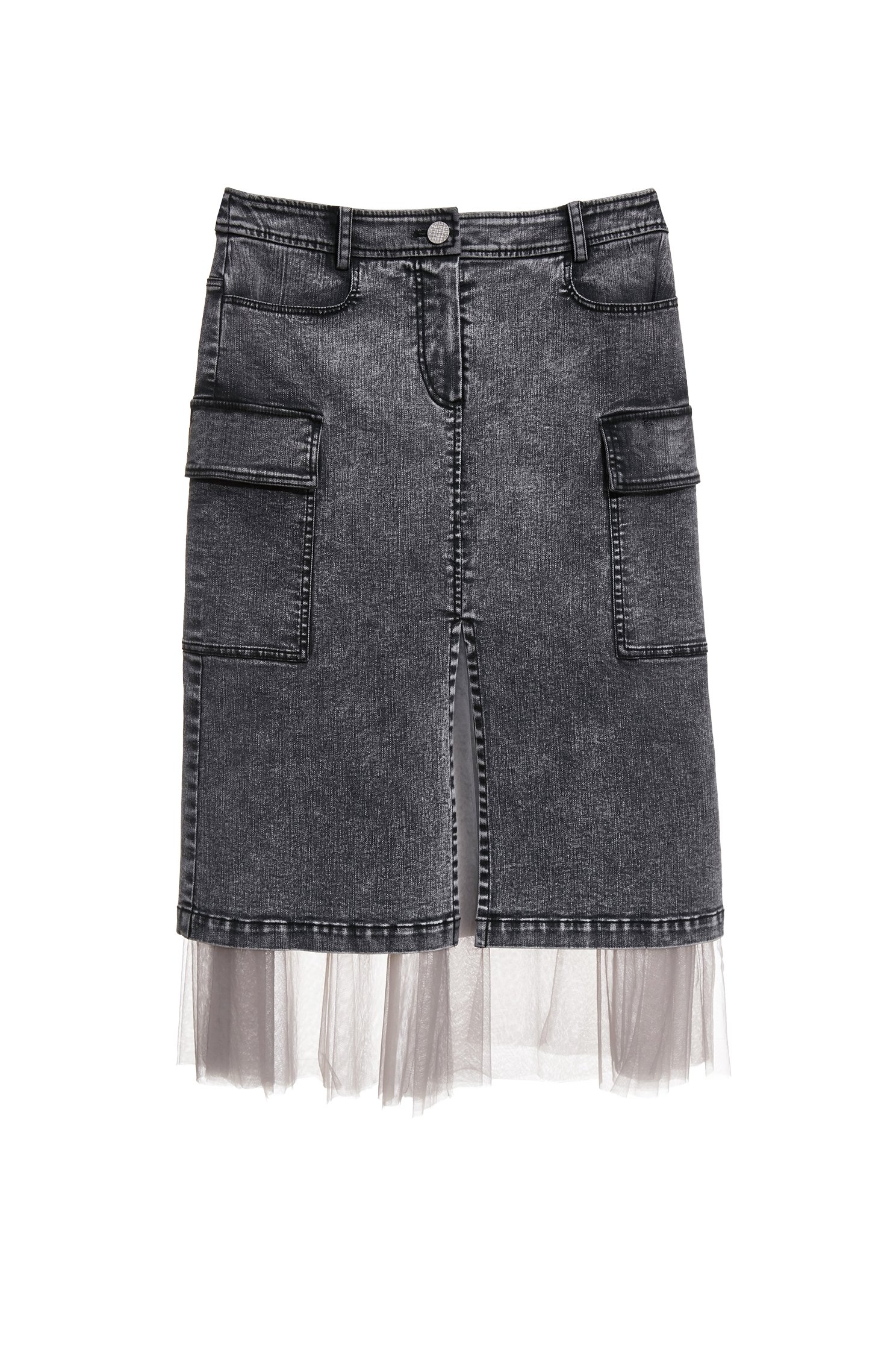 Grey Denim Mesh Detail SkirtGrey Denim Mesh Detail Skirt,Denim,Denim skirts,Season (AW) Look,Mesh fabric,Black skirts