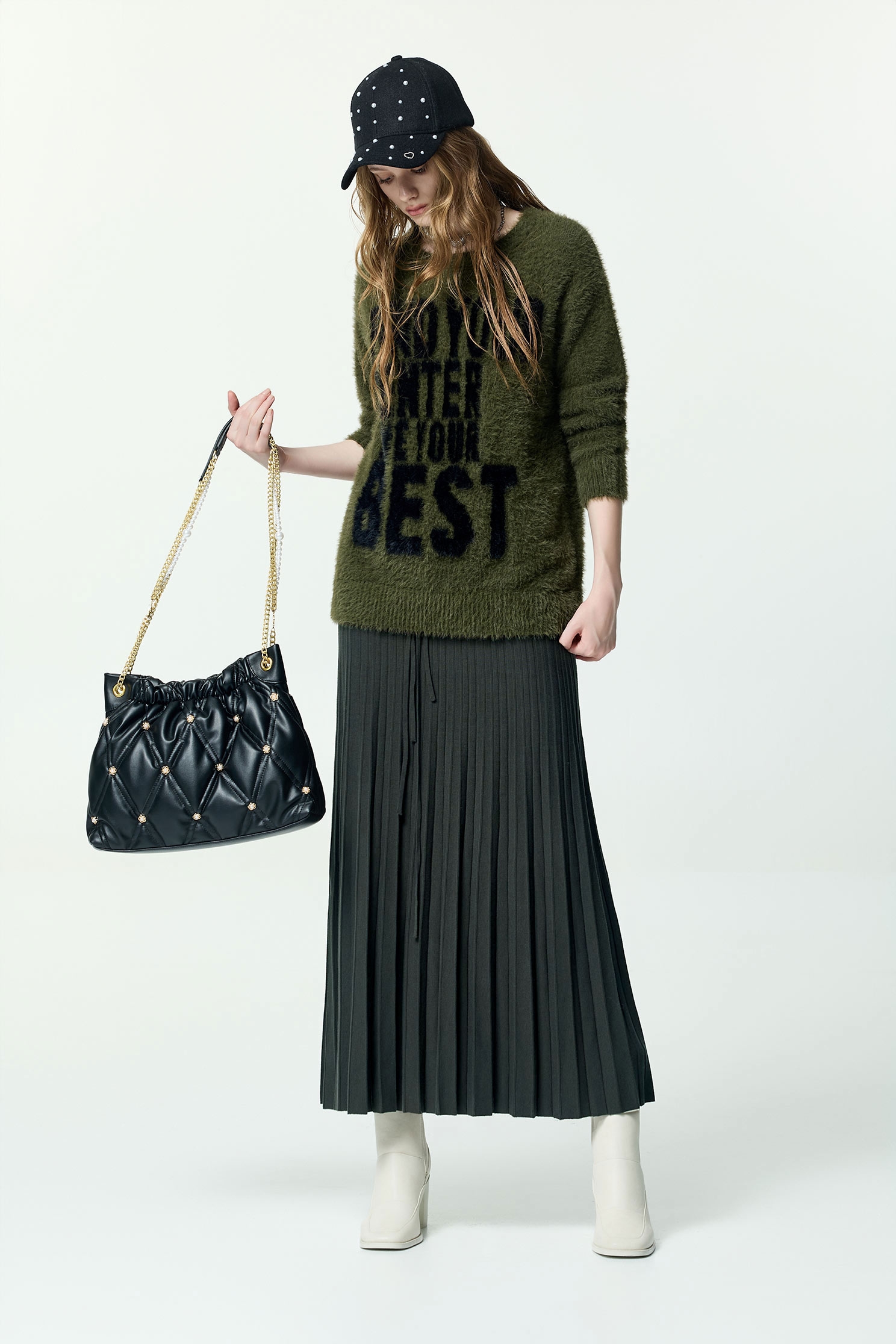 Pleated Maxi Grey Knit SkirtPleated Maxi Grey Knit Skirt,Season (AW) Look,Knitted