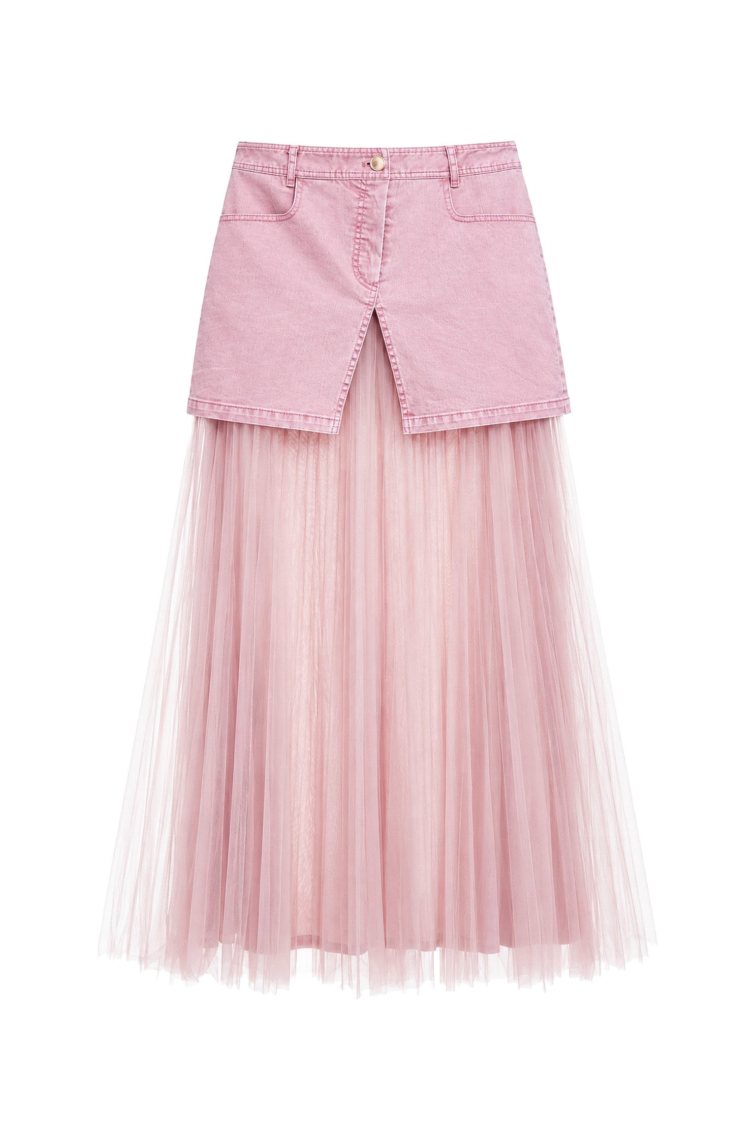 Pink Denim Mesh SkirtPink Denim Mesh Skirt,Denim,Season (AW) Look,Mesh fabric,Midi skirts