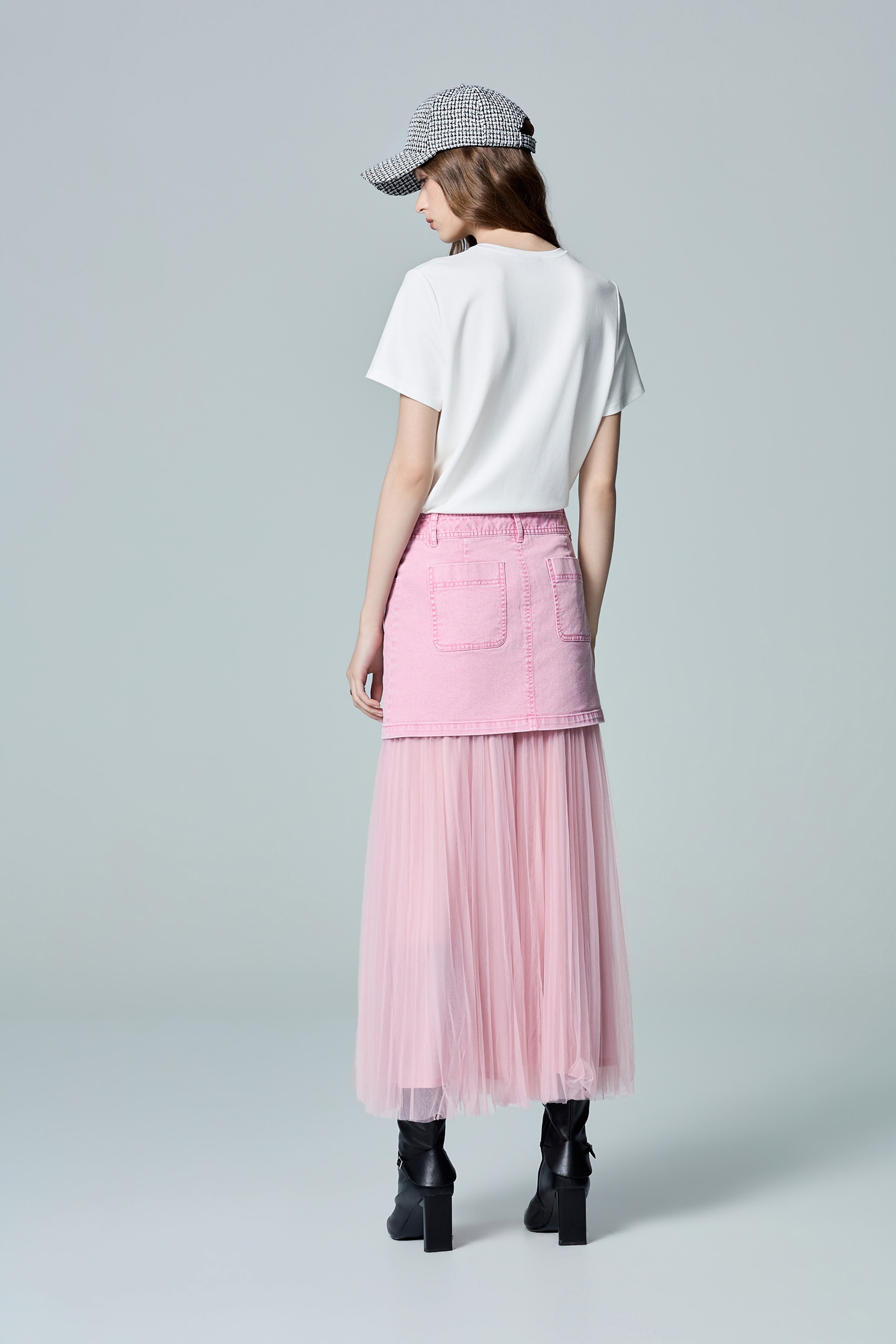 Pink Denim Mesh SkirtPink Denim Mesh Skirt,Denim,Season (AW) Look,Mesh fabric,Midi skirts