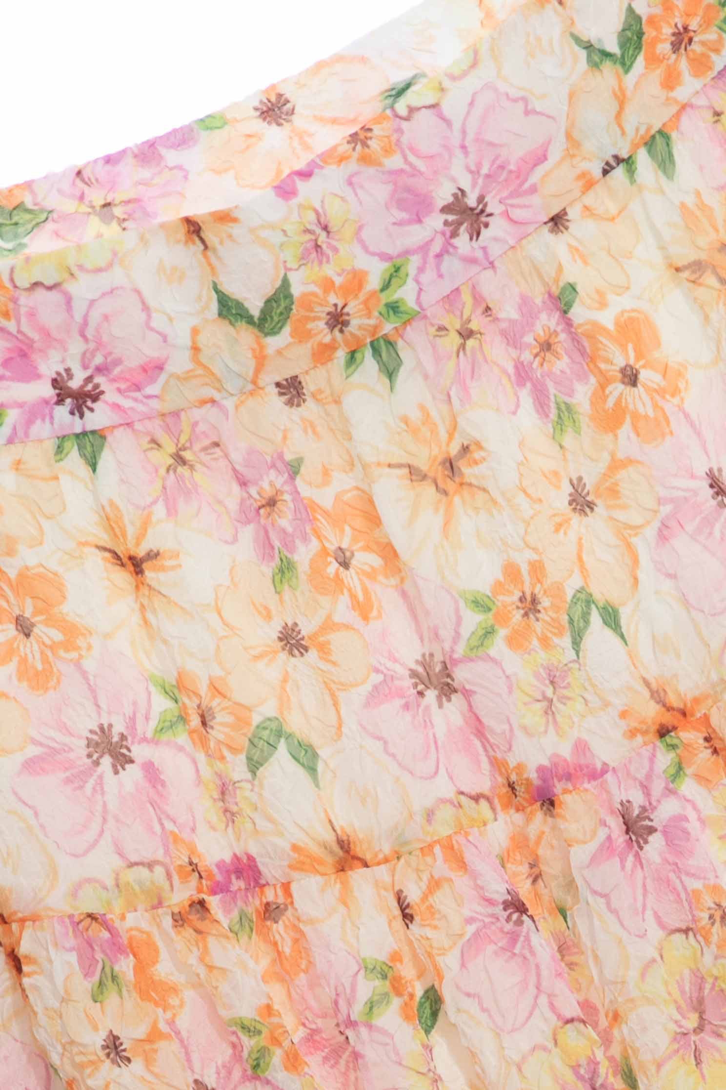 Bright Floral Print Tiered SkirtMaxi dress with garden print,Layered skirts,Midi skirts,Chiffon