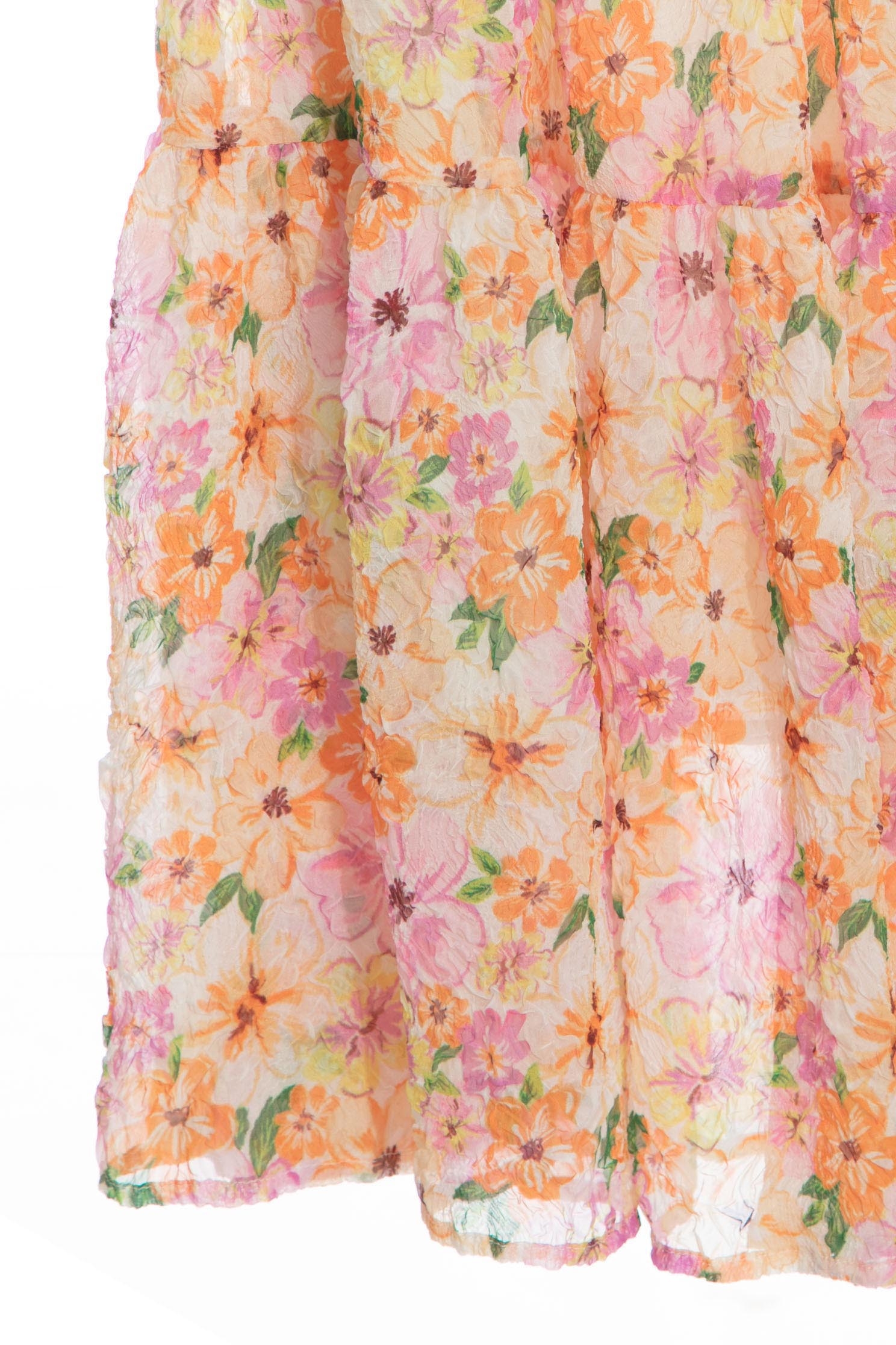 Bright Floral Print Tiered SkirtMaxi dress with garden print,Layered skirts,Midi skirts,Chiffon