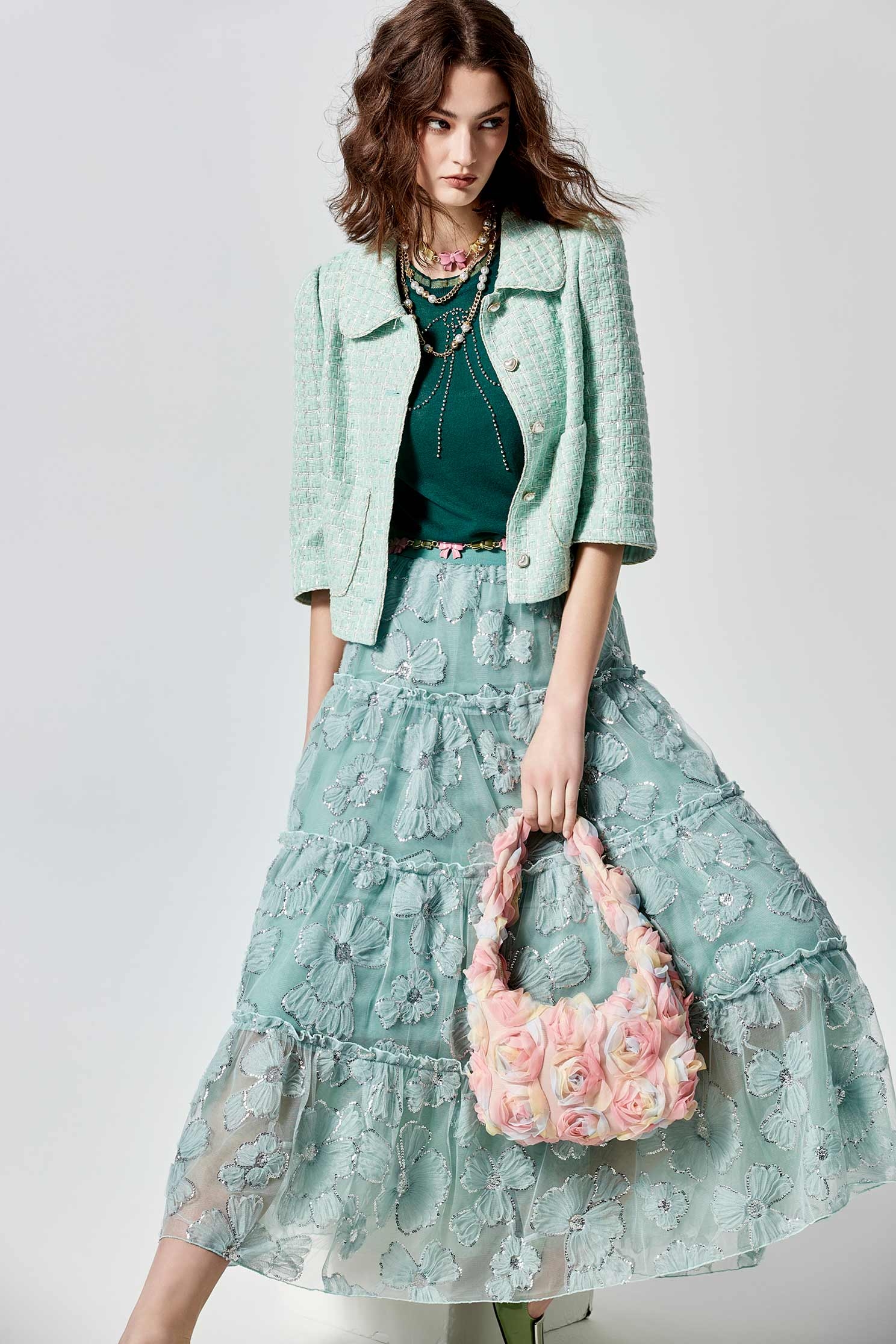 Floral Mesh Sequin Maxi SkirtFloral Mesh Sequin Maxi Skirt,Embroidered,Mesh fabric,Tutu skirts,Midi skirts