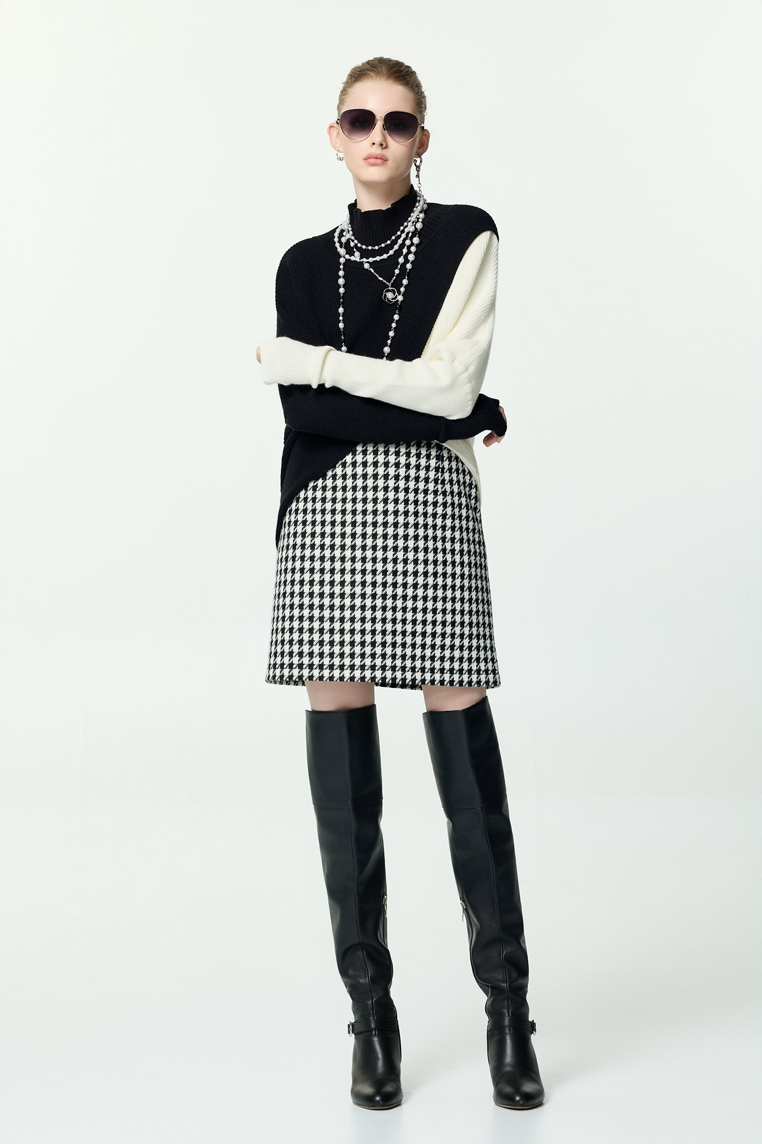 Houndstooth Mini Pouch Short SkirtHoundstooth Mini Pouch Short Skirt,Leather,Mini skirts,Season (AW) Look