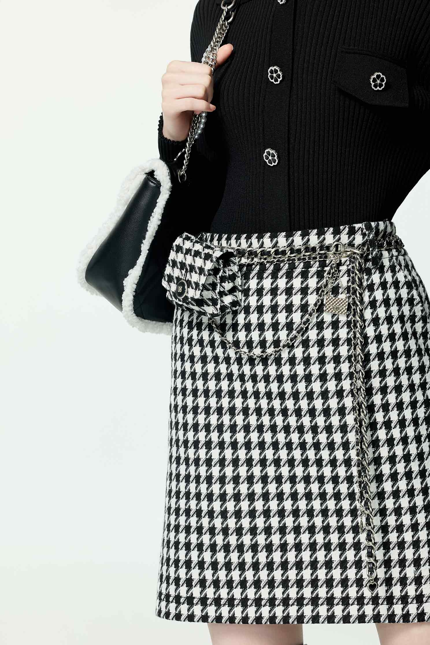 Houndstooth Mini Pouch Short SkirtHoundstooth Mini Pouch Short Skirt,Leather,Mini skirts,Season (AW) Look