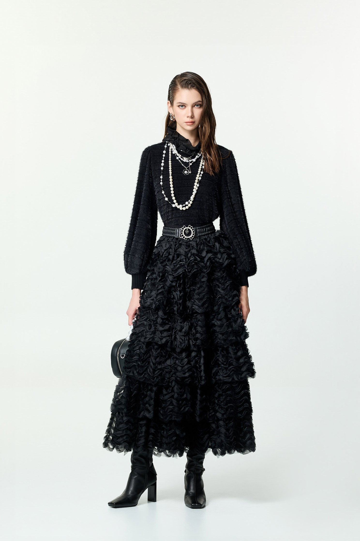 Organza Ruffle Tiered Maxi SkirtOrganza Ruffle Tiered Maxi Skirt,Season (AW) Look,Mesh fabric,Midi skirts,Black skirts