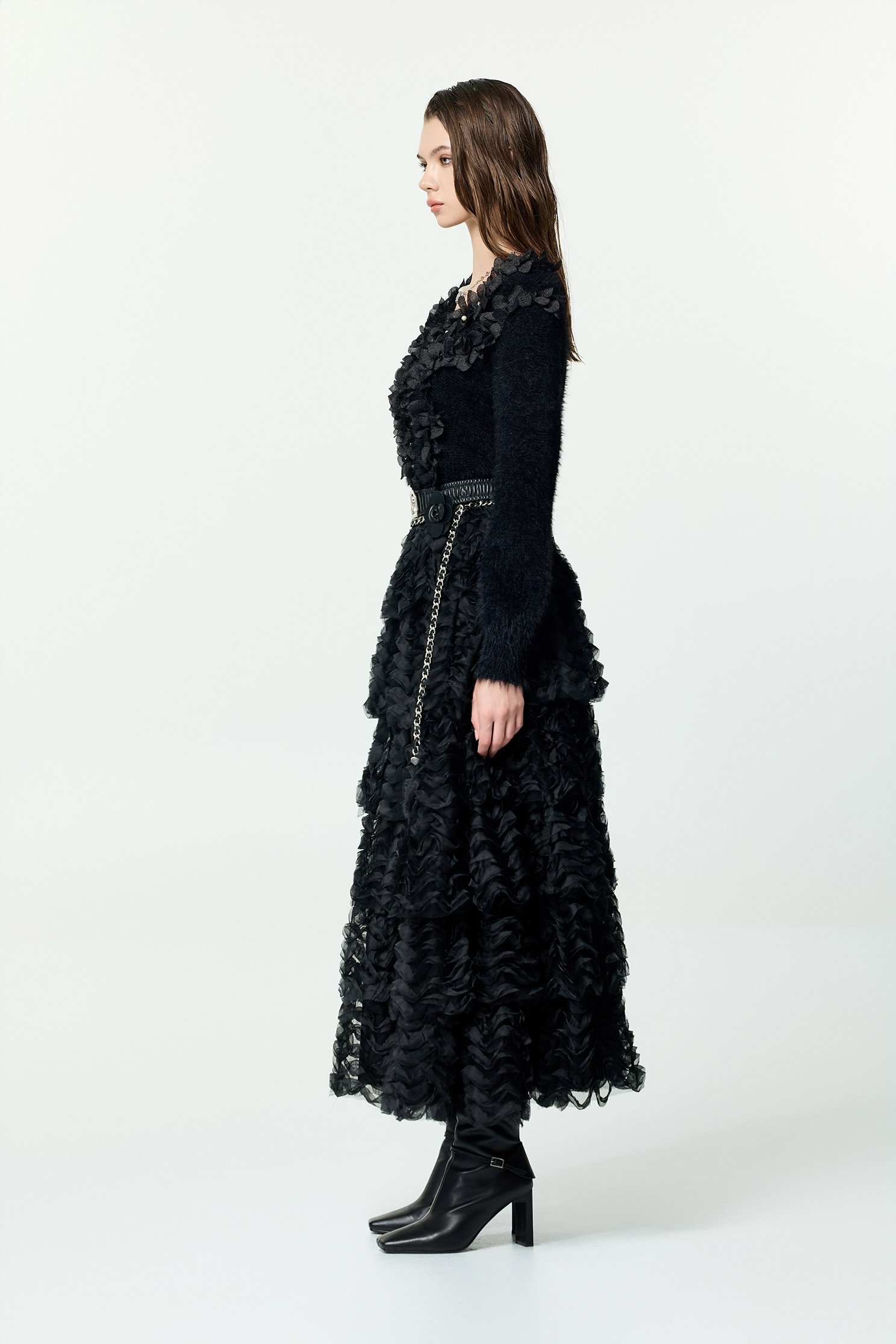 Organza Ruffle Tiered Maxi SkirtOrganza Ruffle Tiered Maxi Skirt,Season (AW) Look,Mesh fabric,Midi skirts,Black skirts