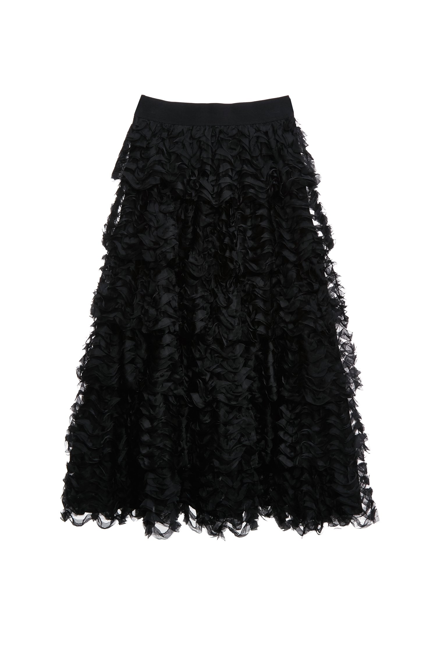 Organza Ruffle Tiered Maxi SkirtOrganza Ruffle Tiered Maxi Skirt,Season (AW) Look,Mesh fabric,Midi skirts,Black skirts