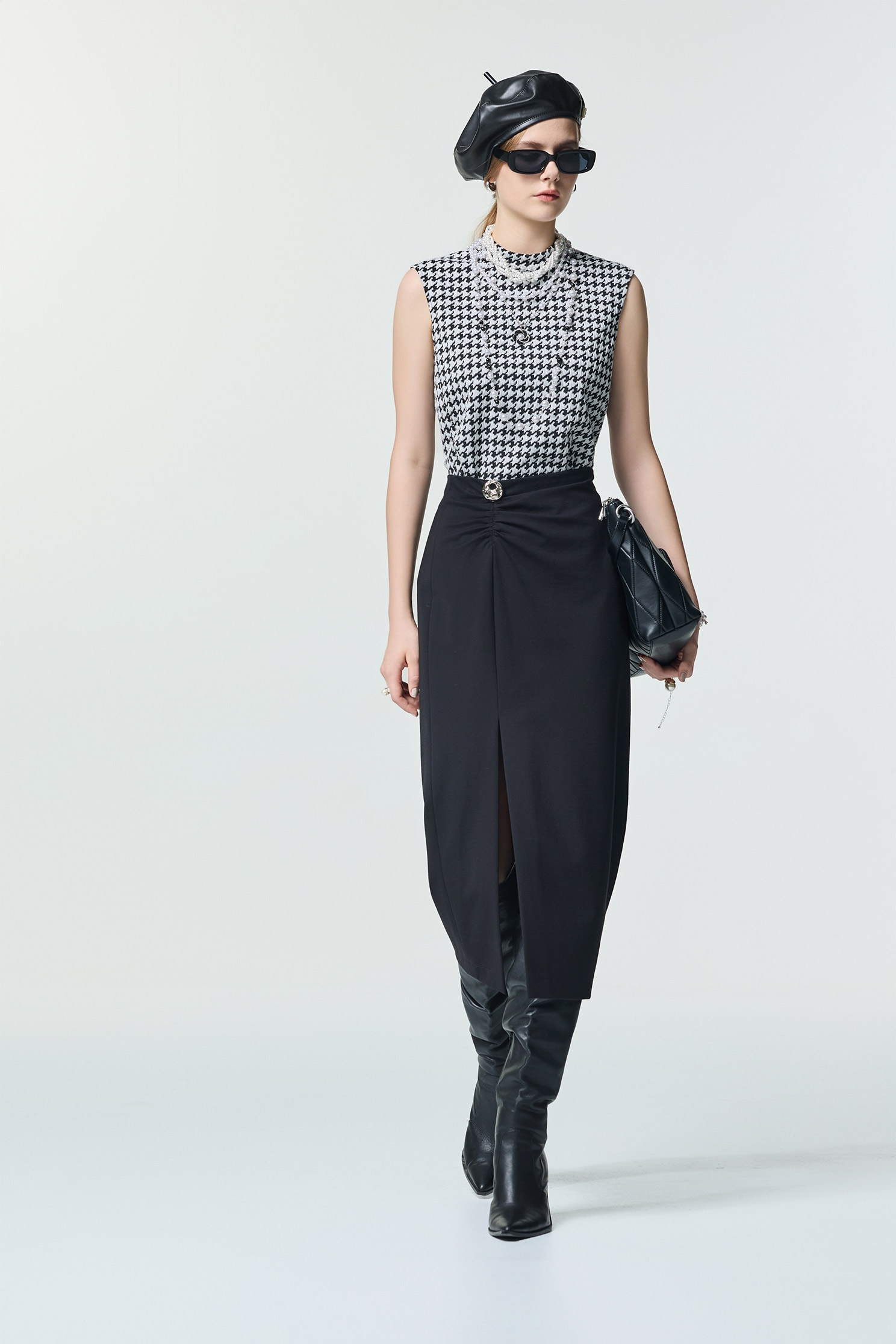 Side Shirring Detail Pencil SkirtSide Shirring Detail Pencil Skirt,Season (AW) Look,Midi skirts,Black skirts