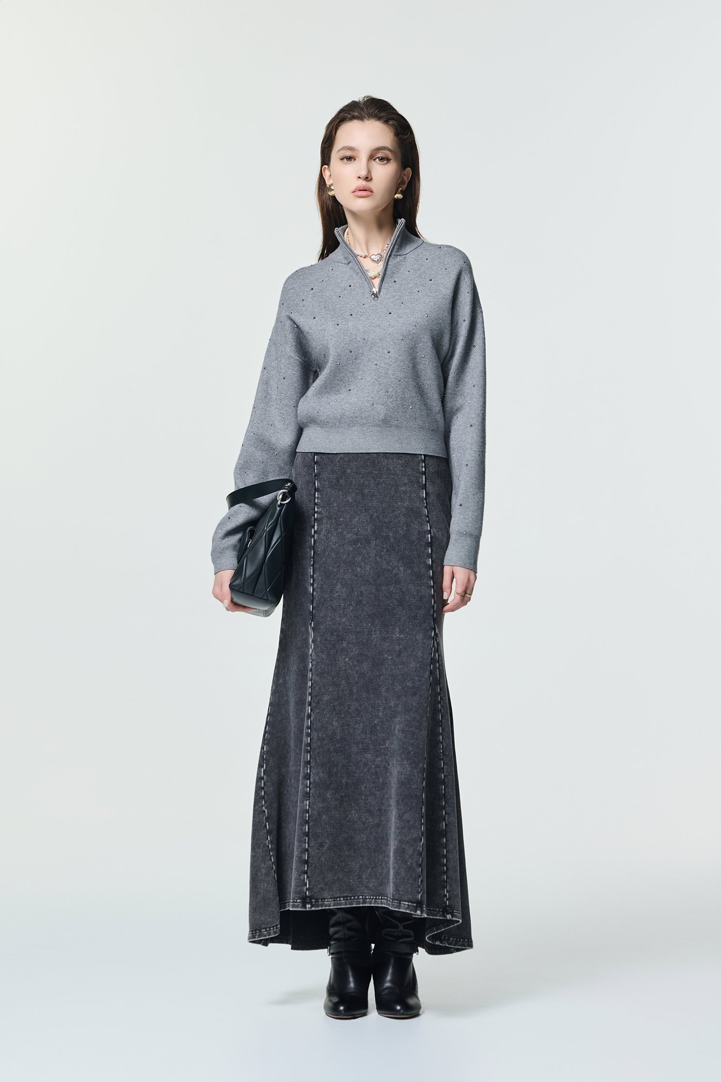 Maxi Fishtail Denim SkirtMaxi Fishtail Denim Skirt,Denim,Denim skirts,Season (AW) Look,Valentine,Cotton,Midi skirts