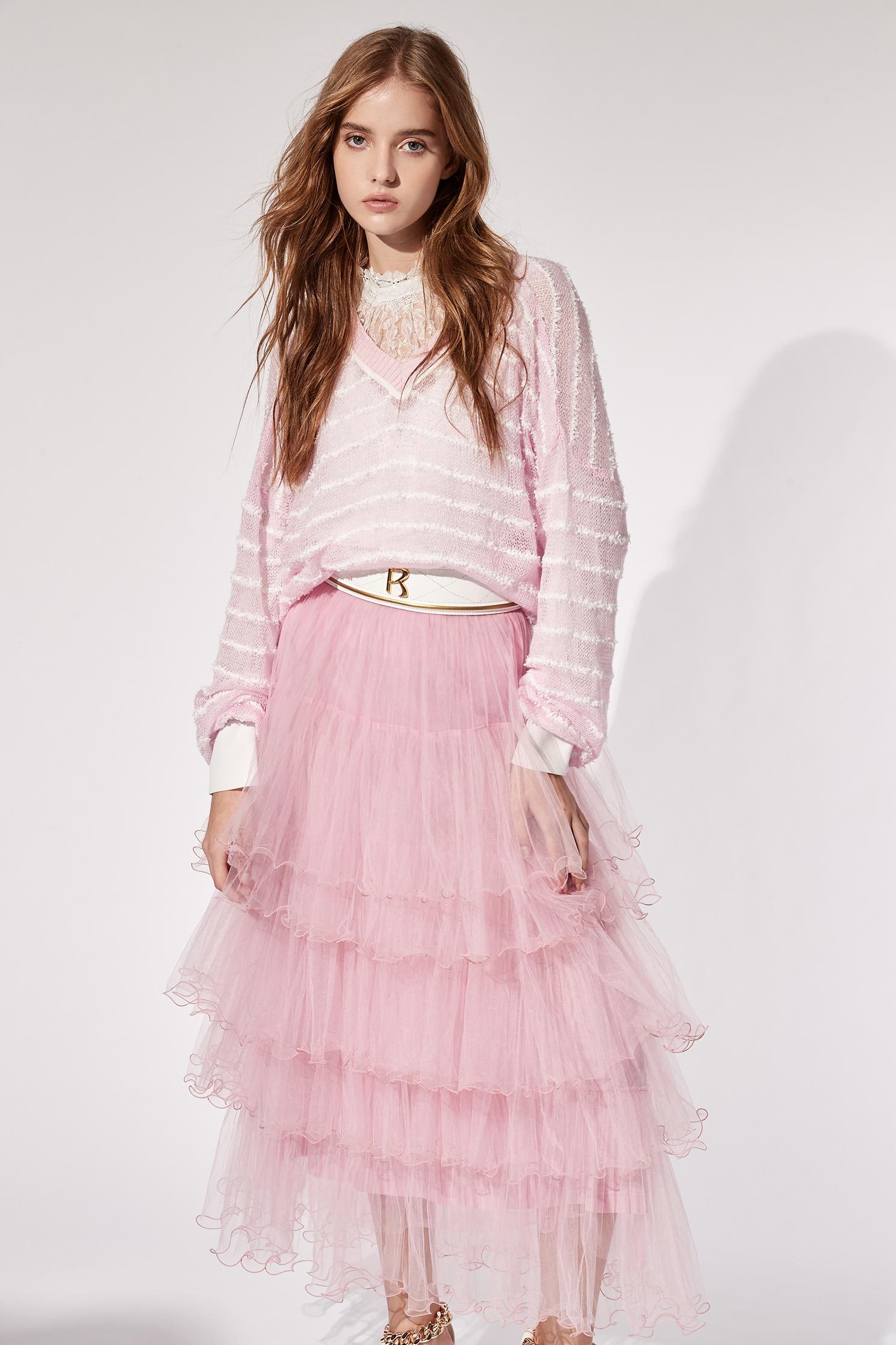 Layered Tulle Ruffle SkirtRuffled mesh long skirt,Restock,Season (AW) Look,Pink,Tutu skirts,Mesh fabric,Midi skirts