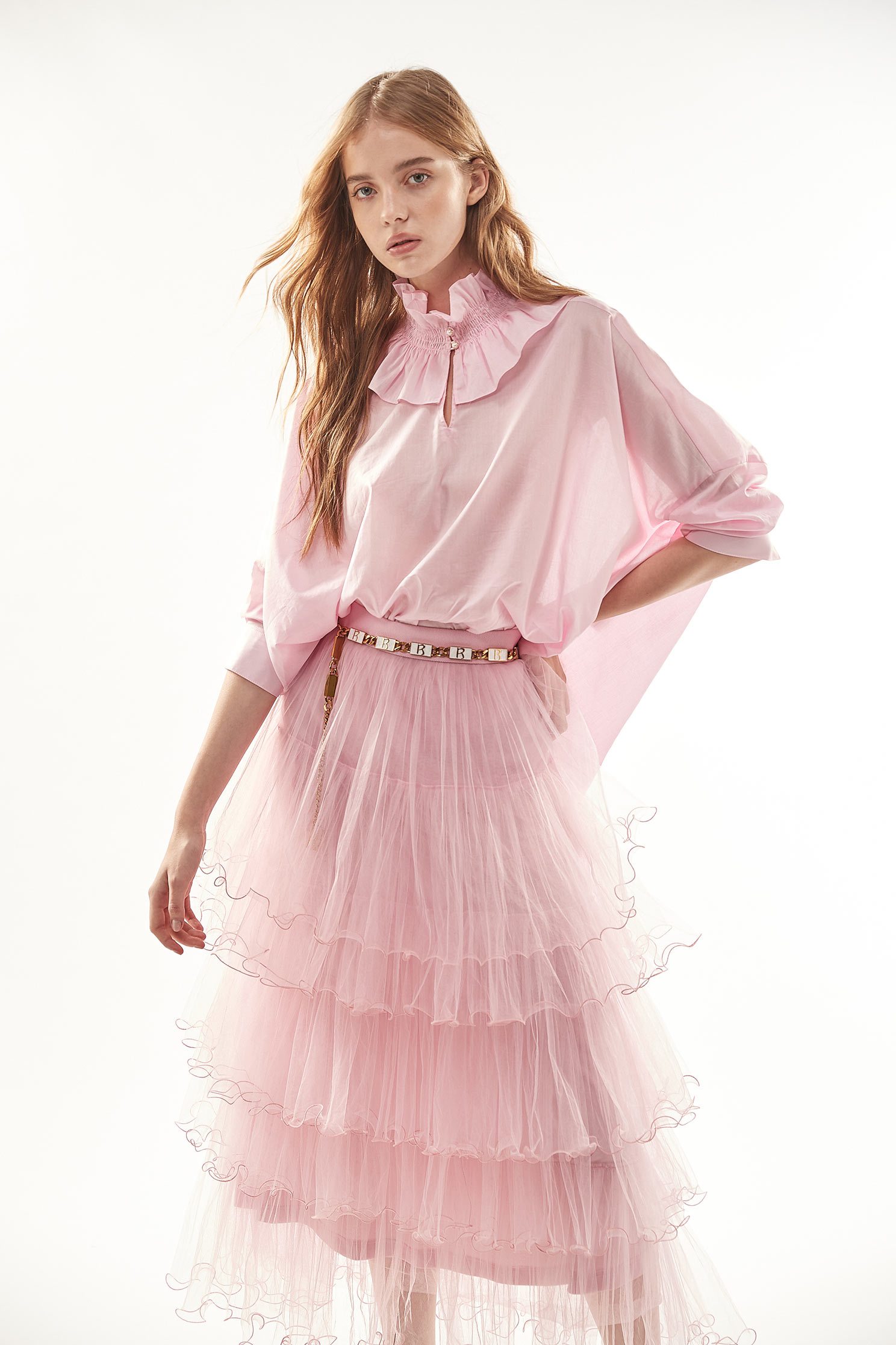 Layered Tulle Ruffle SkirtRuffled mesh long skirt,Restock,Season (AW) Look,Pink,Tutu skirts,Mesh fabric,Midi skirts