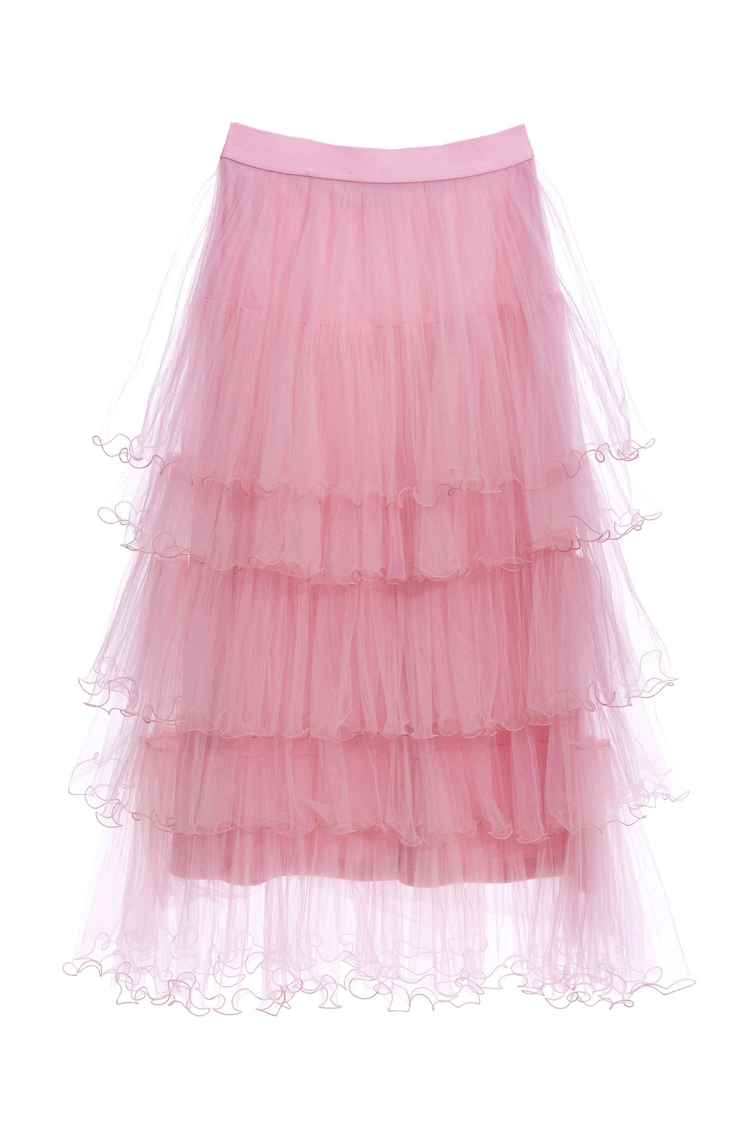 Layered Tulle Ruffle SkirtRuffled mesh long skirt,Restock,Season (AW) Look,Pink,Tutu skirts,Mesh fabric,Midi skirts