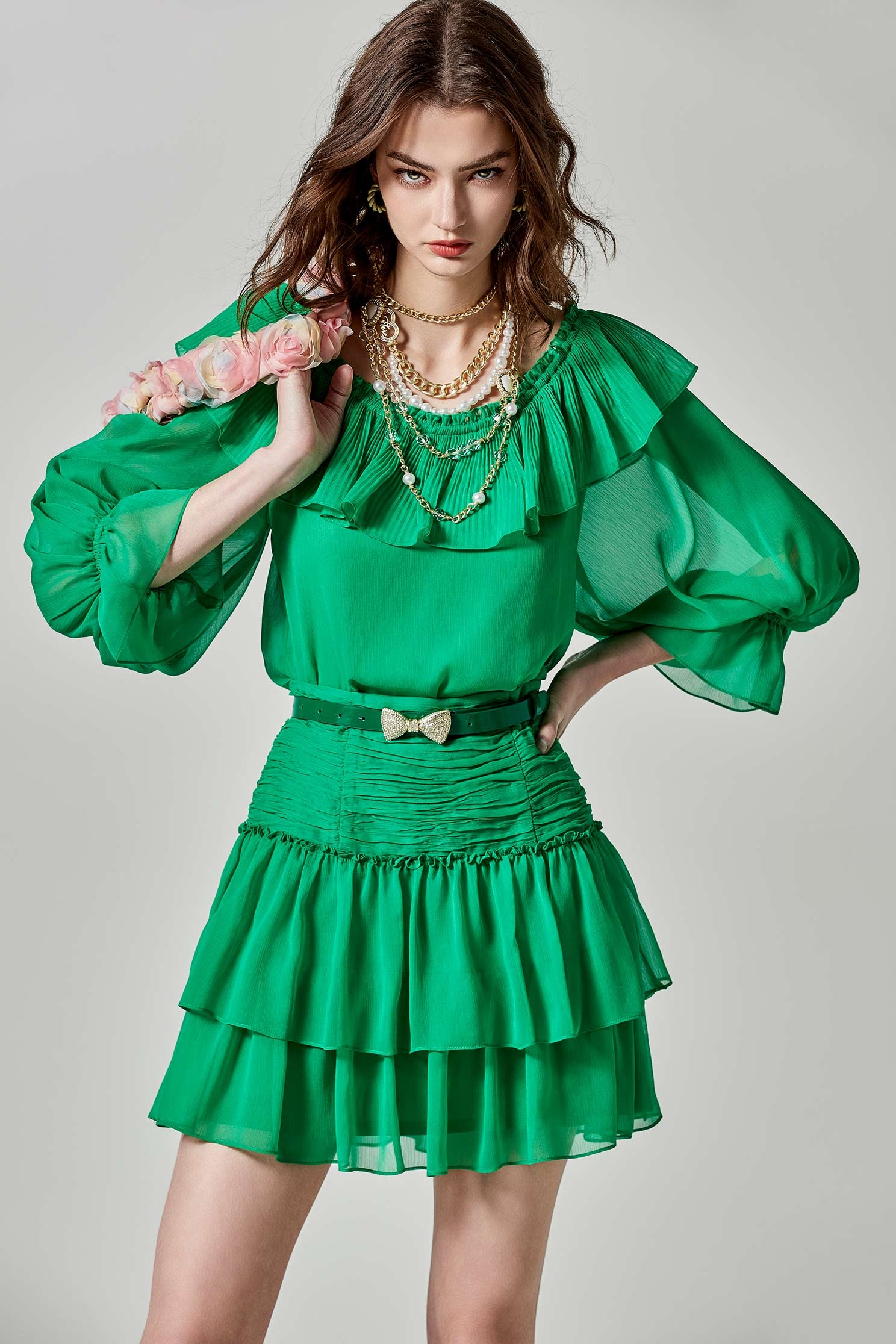 Irregular Pleated Chiffon Tiered SkirtIrregular Pleated Chiffon Tiered Skirt,Season (SS) Look,Mini skirts
