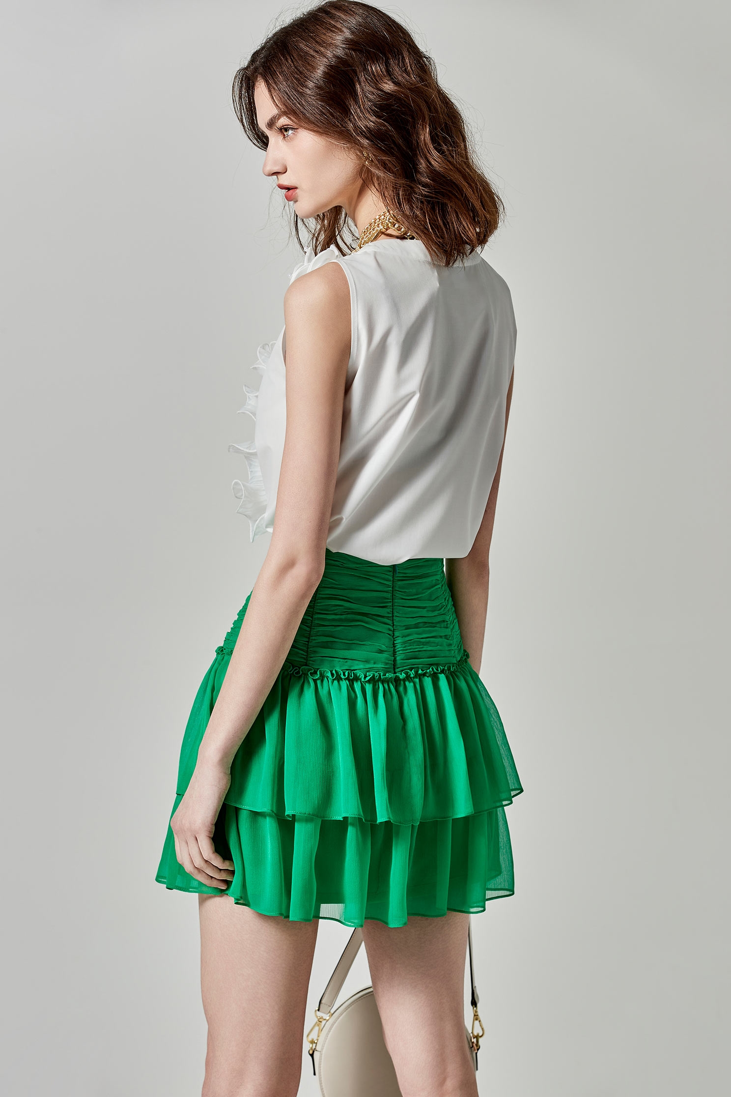 Irregular Pleated Chiffon Tiered SkirtIrregular Pleated Chiffon Tiered Skirt,Season (SS) Look,Mini skirts