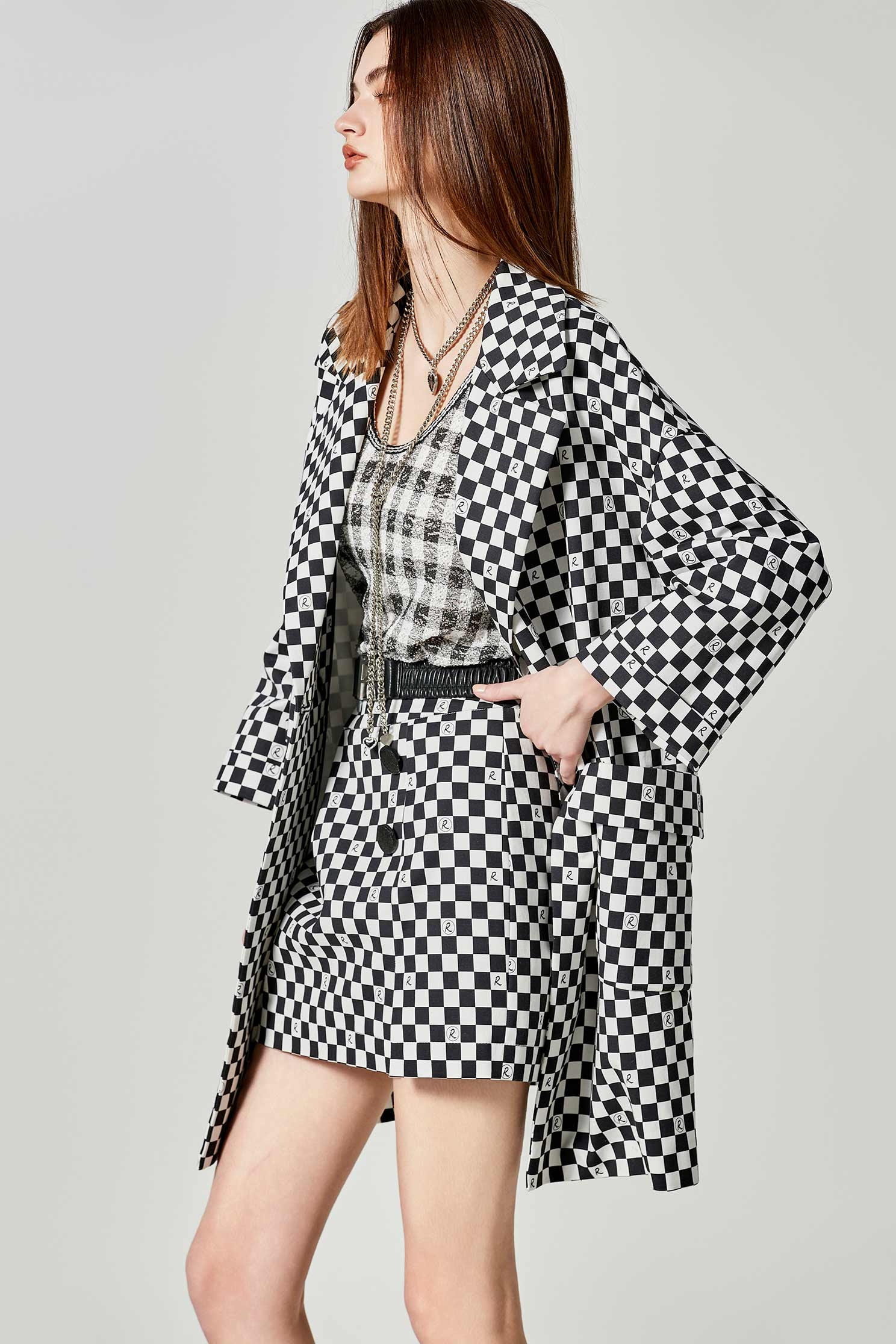 R Logo Checkered SkirtR Logo Checkered Skirt,Season (SS) Look,Mini skirts