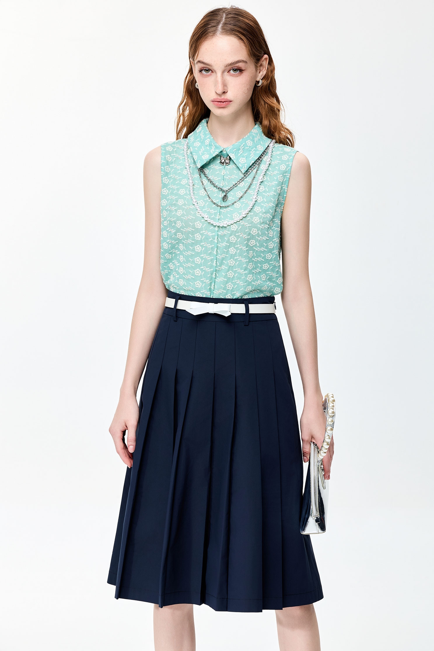 Navy Pleated Midi SkirtNavy Pleated Midi Skirt,Season (SS) Look,Pleated skirts,Midi skirts