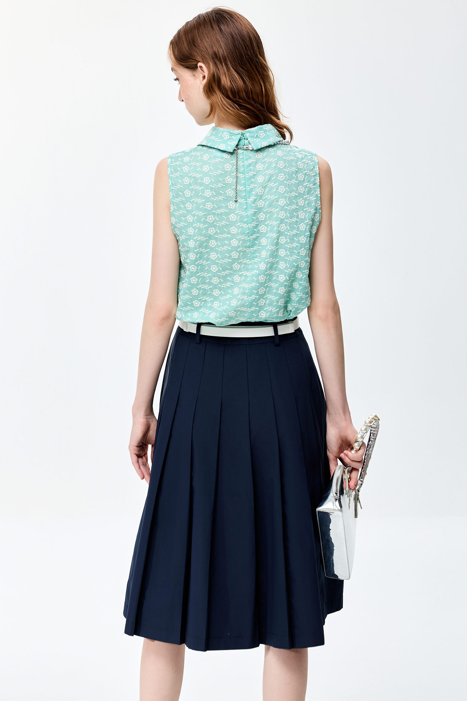 Navy Pleated Midi SkirtNavy Pleated Midi Skirt,Season (SS) Look,Pleated skirts,Midi skirts