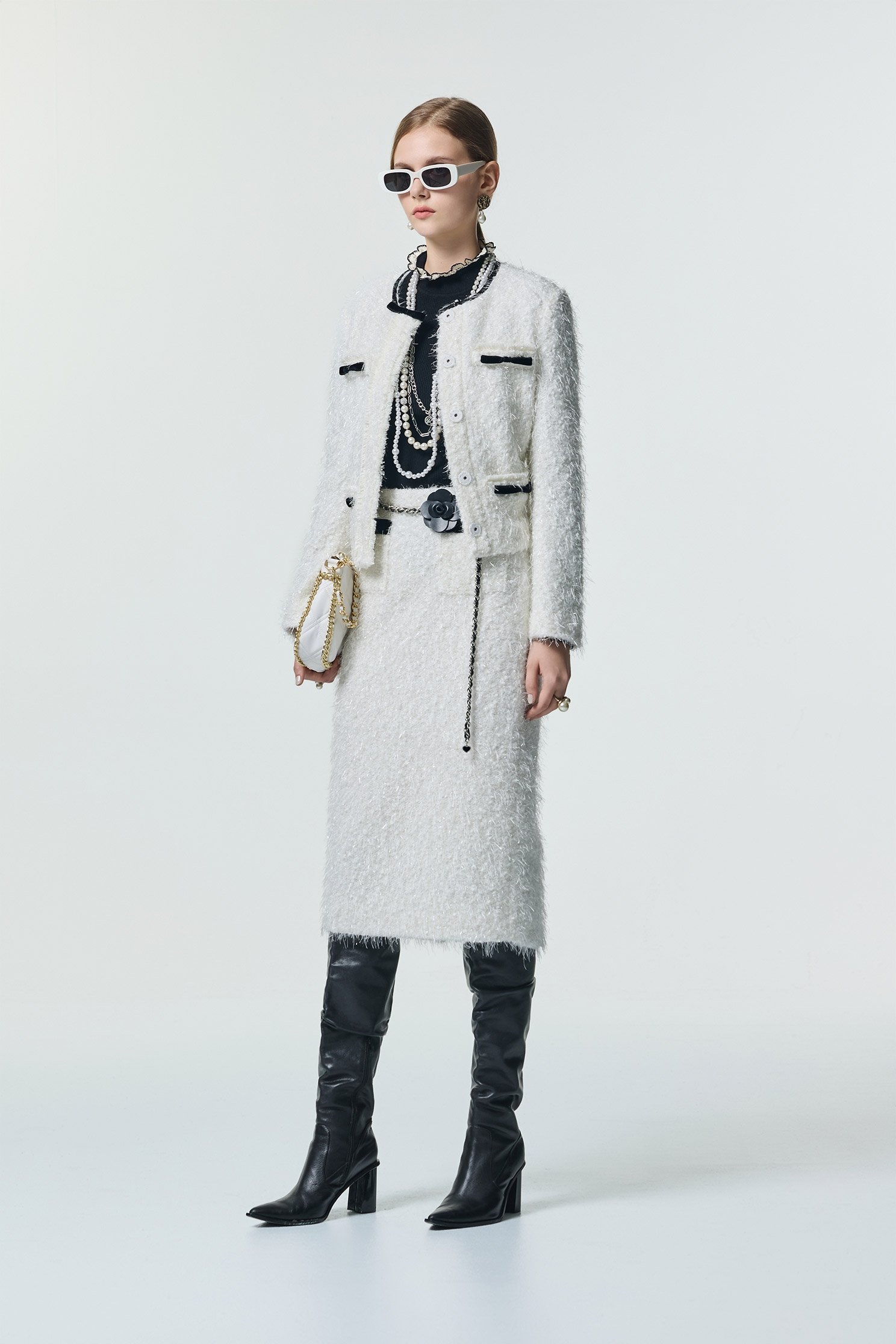 Black Trim Detail Midi Fringe Pencil SkirtBlack Trim Detail Midi Fringe Pencil Skirt,Season (SS) Look,White skirts,Midi skirts