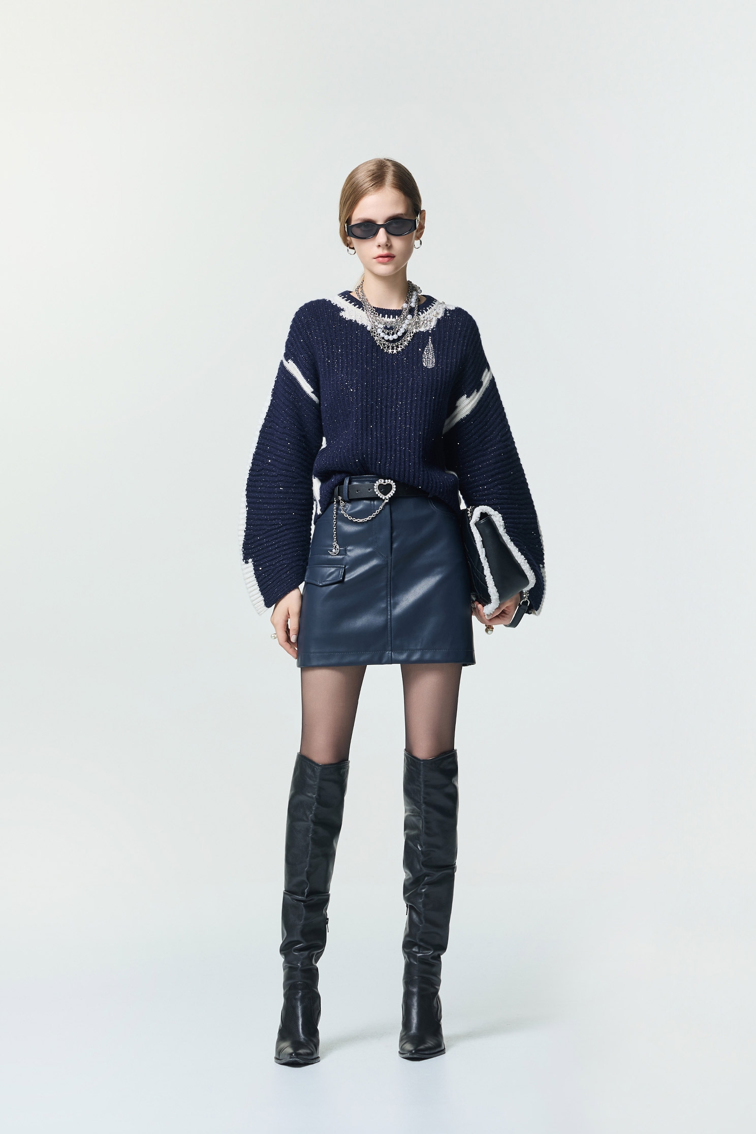 Navy PU Short SkirtNavy PU Short Skirt,Season (SS) Look,Mini skirts