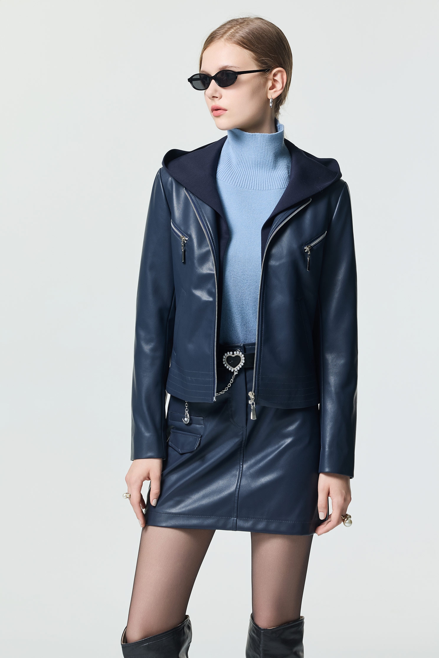 Navy PU Short SkirtNavy PU Short Skirt,Season (SS) Look,Mini skirts