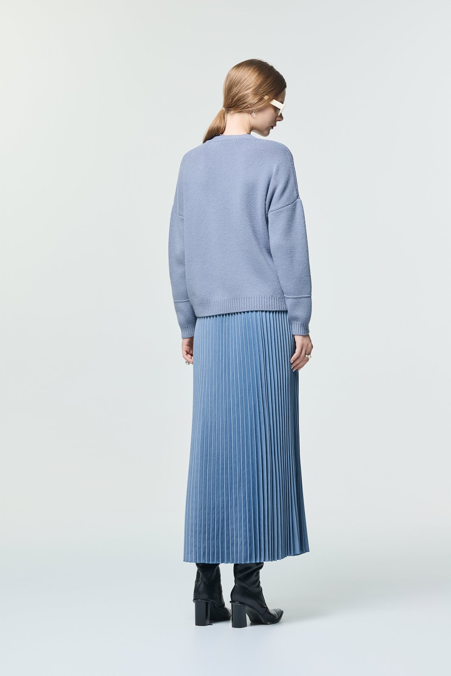 Pleated Faded Blue Maxi SkirtPleated Faded Blue Maxi Skirt,Season (SS) Look,pearl,Pleated skirts