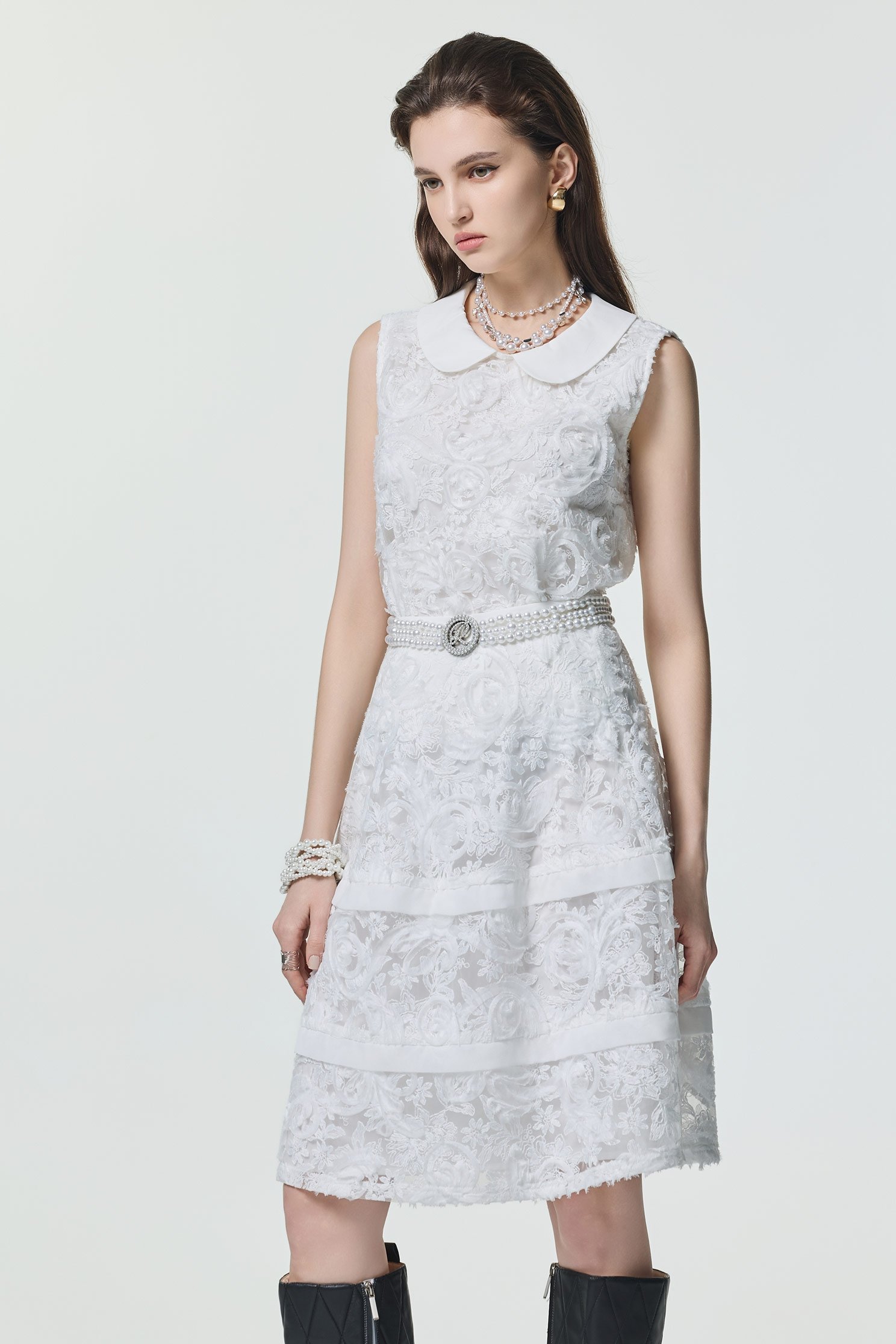 3-D Floral Mesh Midi Skirt3-D Floral Mesh Midi Skirt,Season (SS) Look,White skirts,Tutu skirts,Embroidered,Chiffon