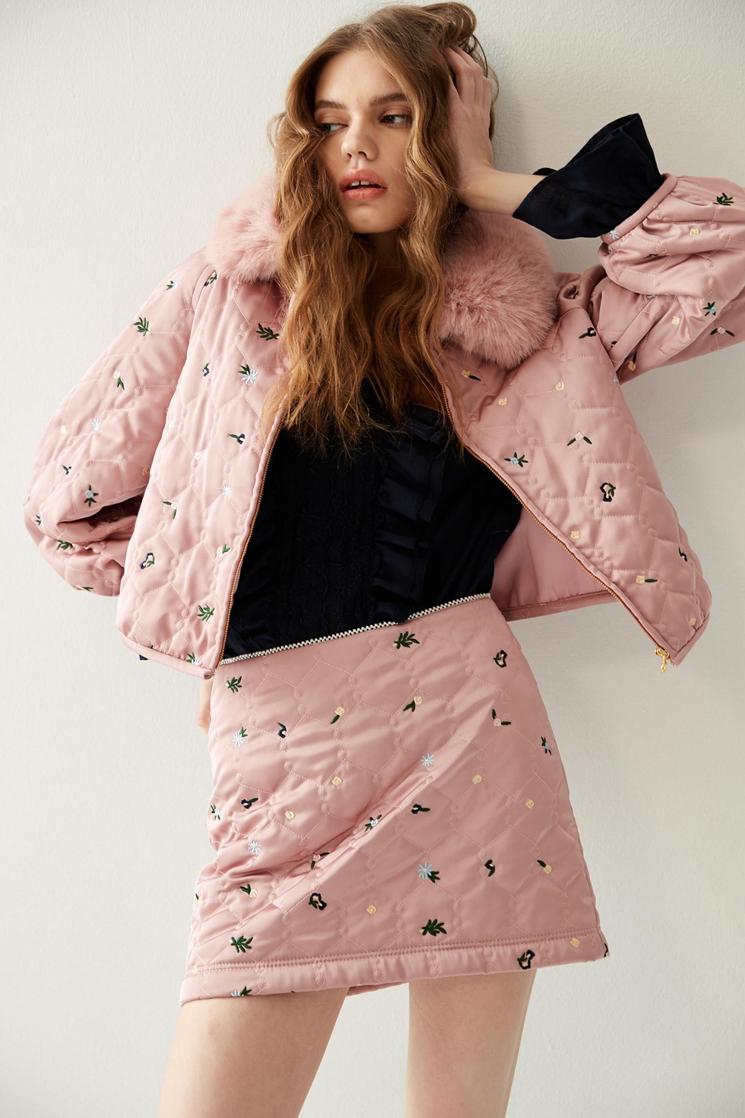 Basic Quilted Embroidered SkirtPadded short skirt with floral embroidery,Mini skirts,Season (AW) Look,Valentine