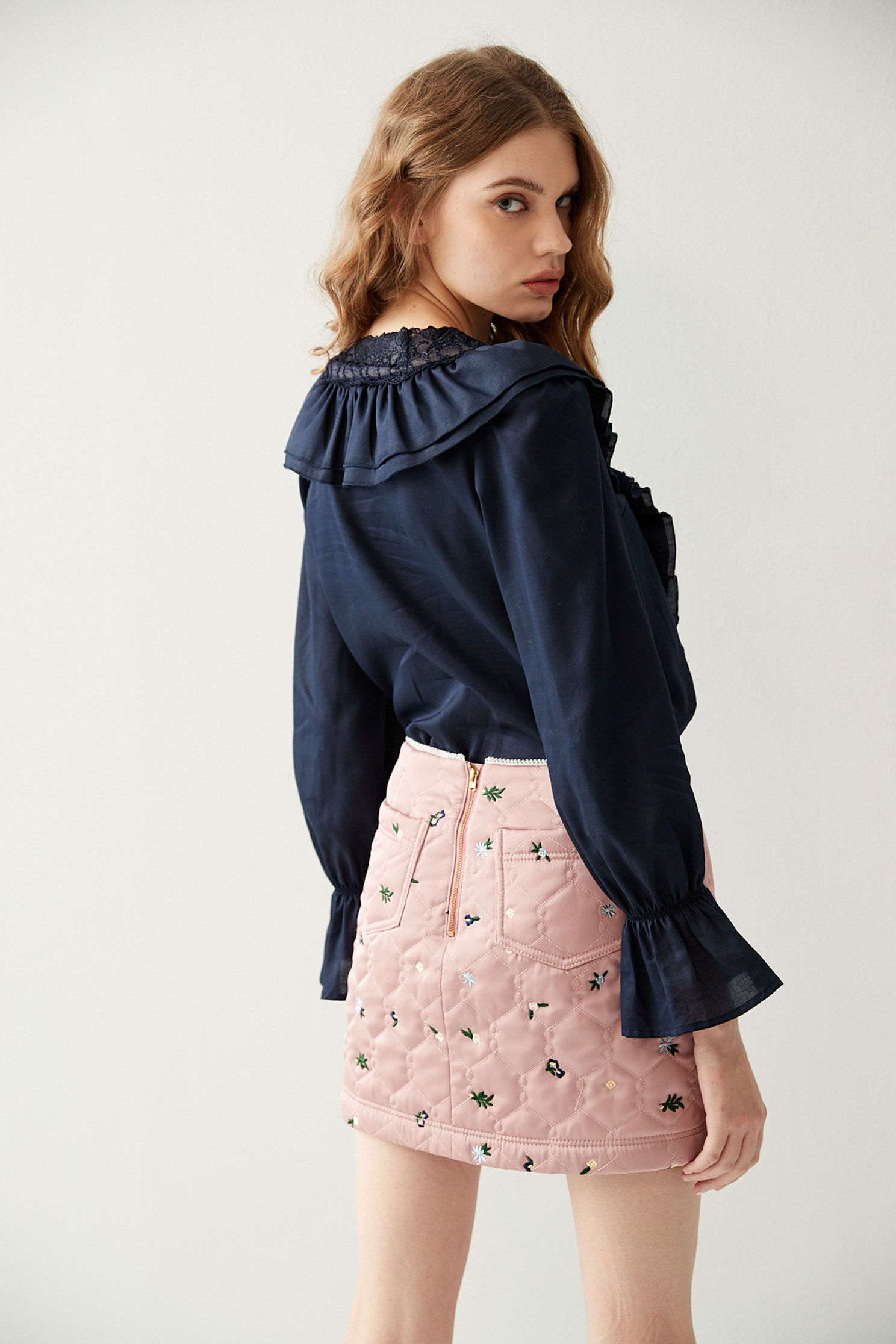 Basic Quilted Embroidered SkirtPadded short skirt with floral embroidery,Mini skirts,Season (AW) Look,Valentine