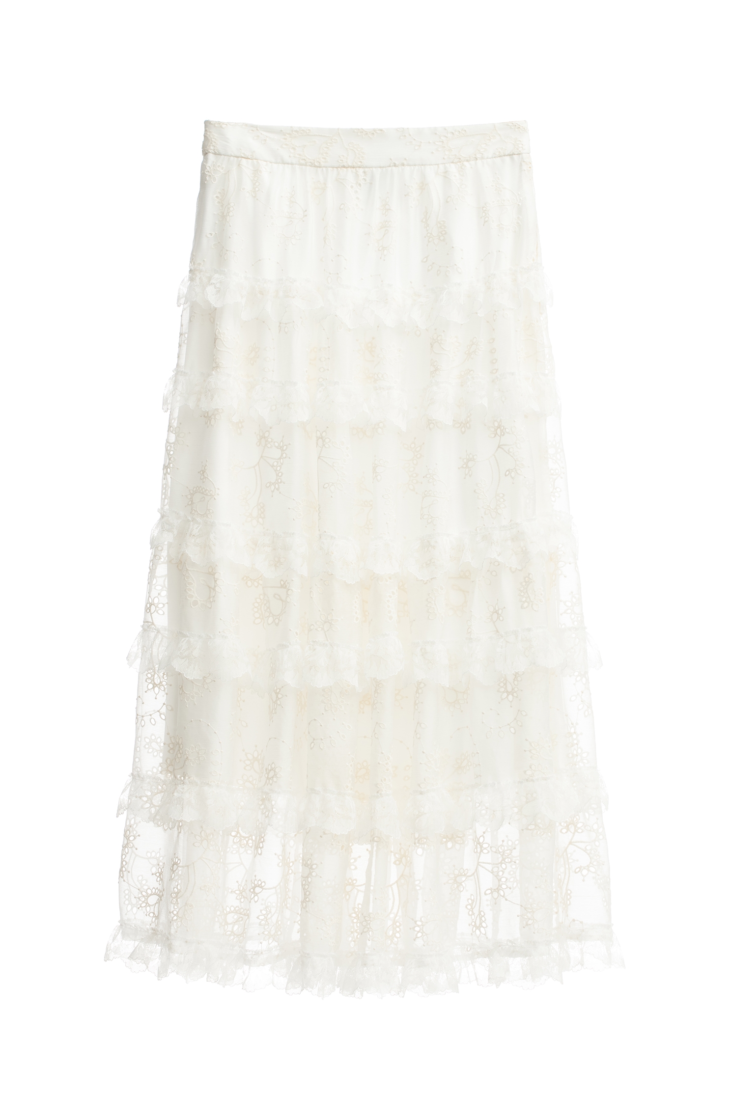 Floral Embroidery Tiered SkirtFloral Embroidery Tiered Skirt,Embroidered,Embroidered,Lace,Midi skirts,Chiffon