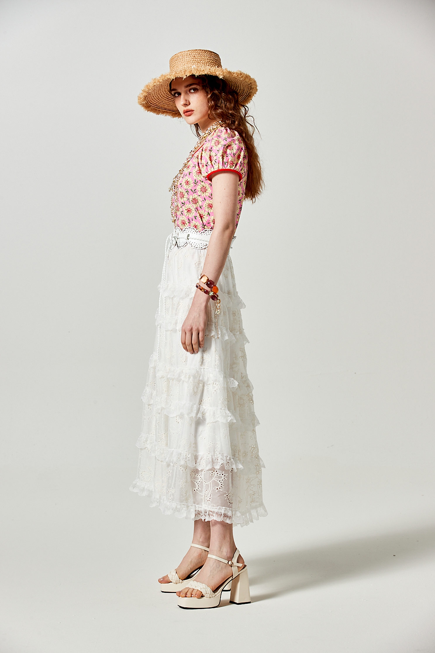 Floral Embroidery Tiered SkirtFloral Embroidery Tiered Skirt,Embroidered,Embroidered,Lace,Midi skirts,Chiffon