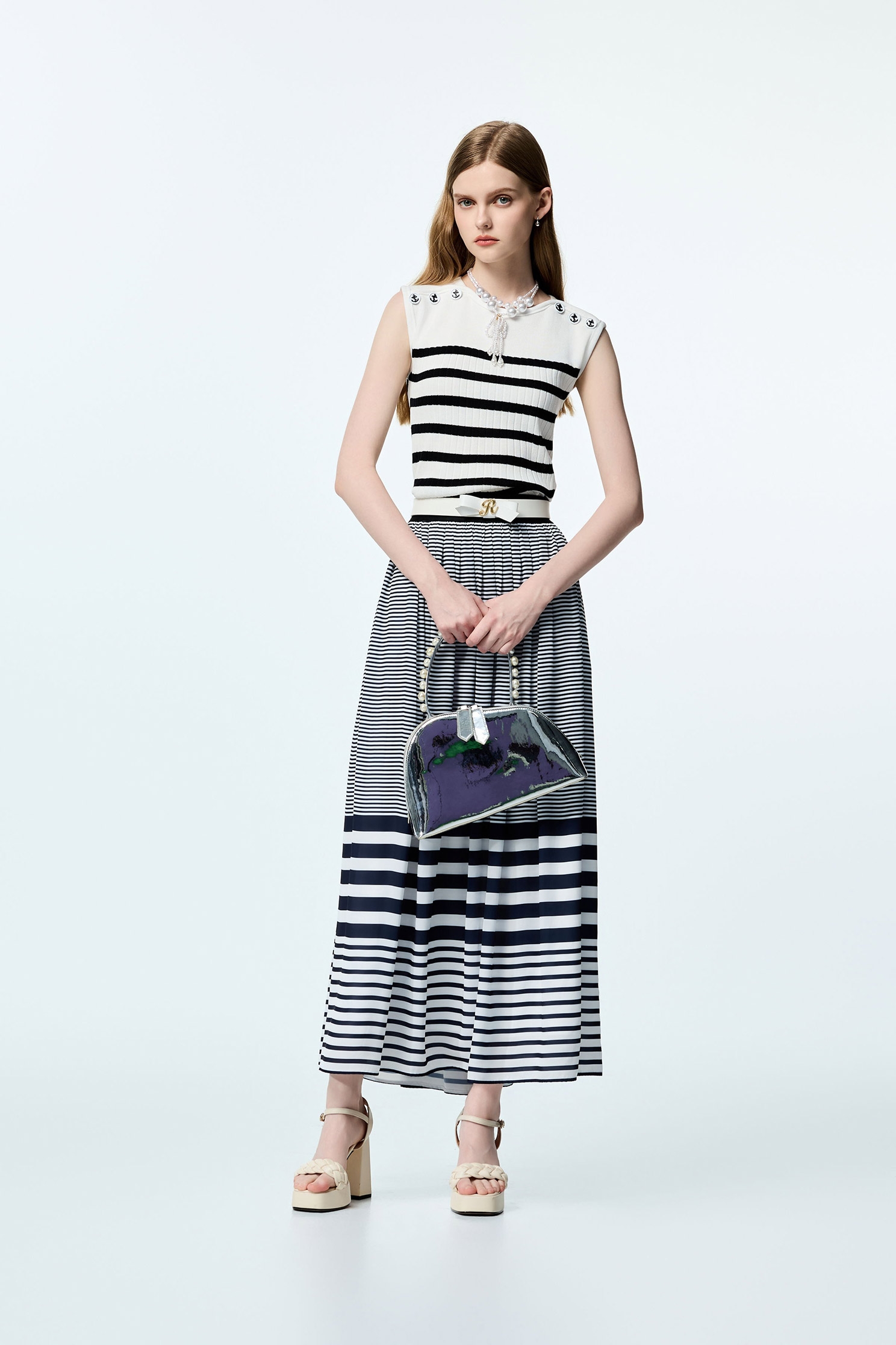 Navy Stripe Maxi SkirtNavy Stripe Maxi Skirt,Season (SS) Look,Midi skirts