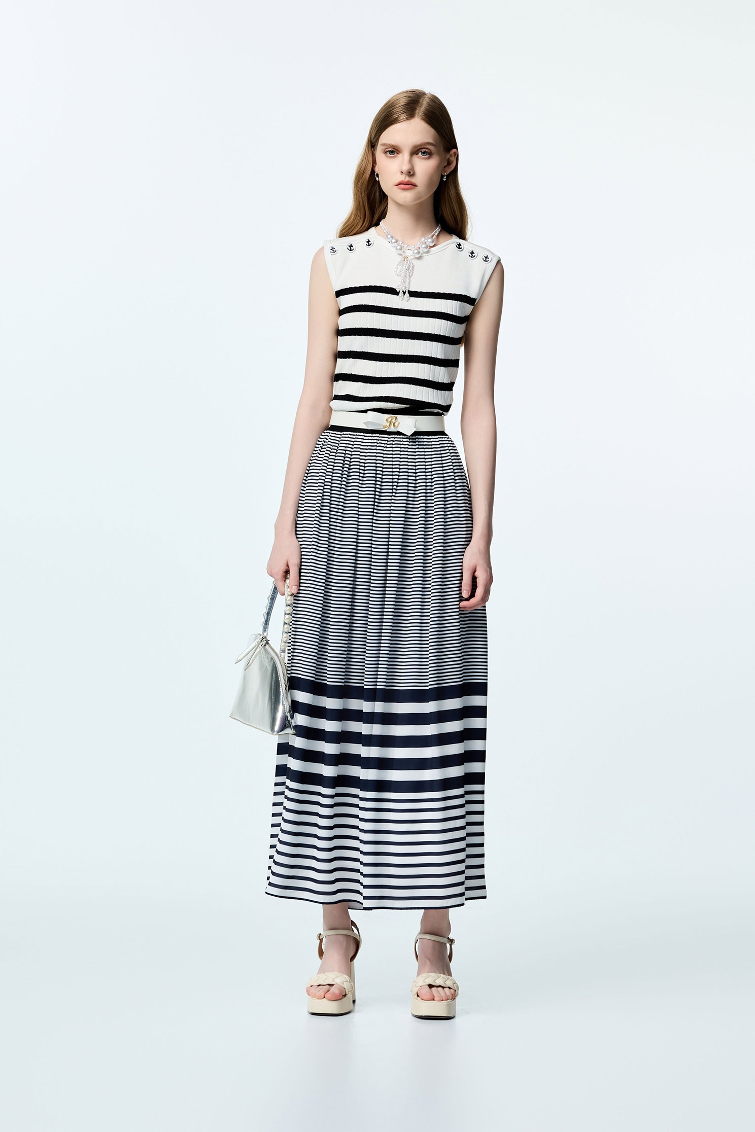 Navy Stripe Maxi SkirtNavy Stripe Maxi Skirt,Season (SS) Look,Midi skirts