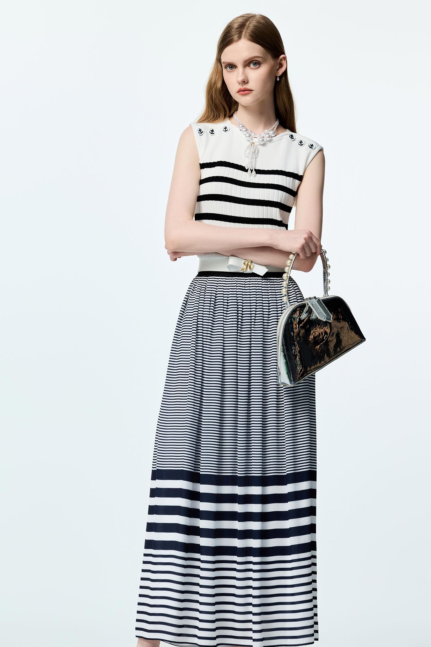 Navy Stripe Maxi SkirtNavy Stripe Maxi Skirt,Season (SS) Look,Midi skirts