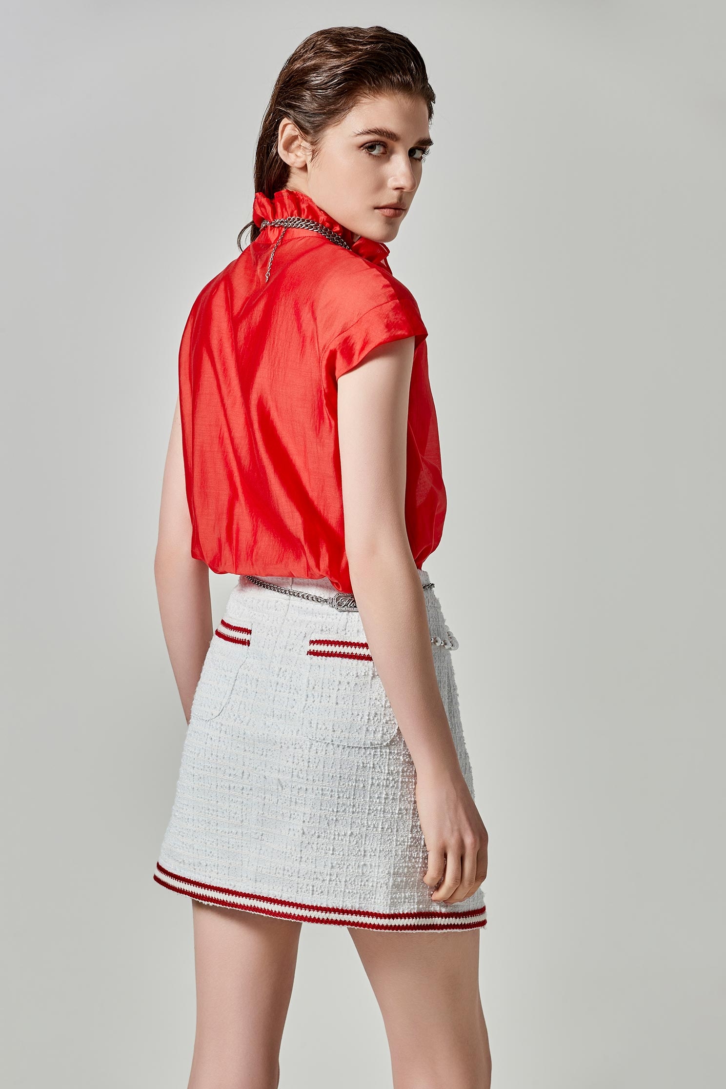 Contrast Red Trim A-line SkirtContrast Red Trim A-line Skirt,Season (SS) Look,Mini skirts