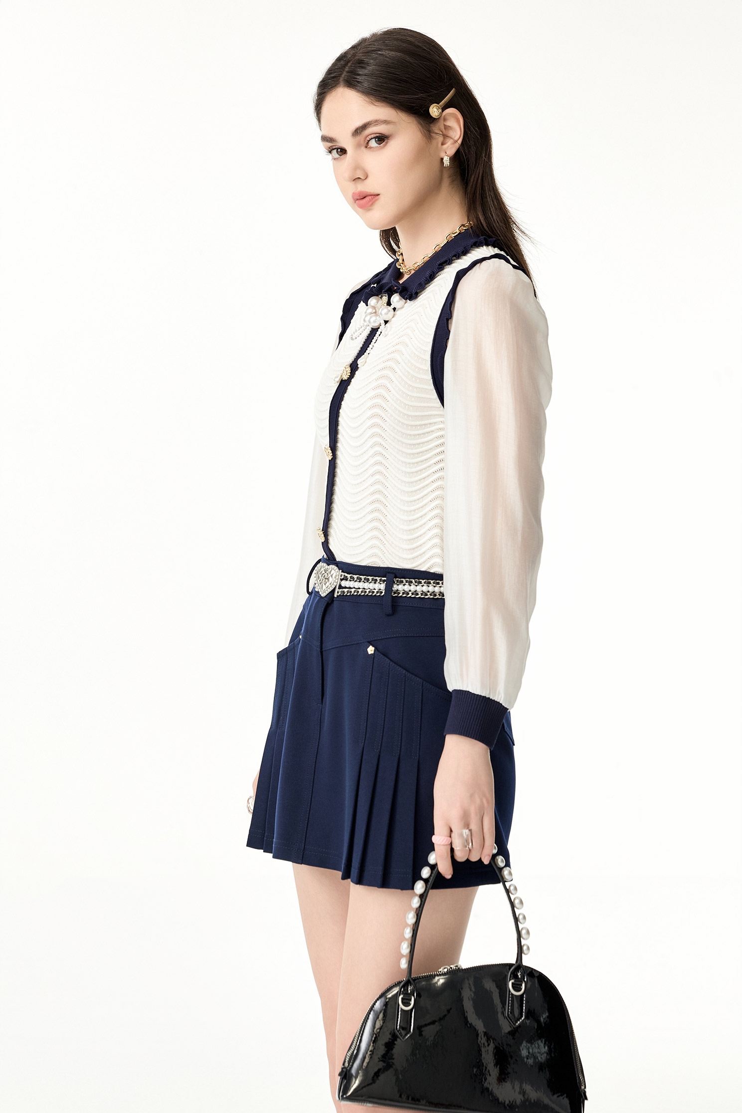 Midnight Blue Pleated SkirtMidnight Blue Pleated Skirt,Season (SS) Look,Mini skirts,Shorts,Skorts