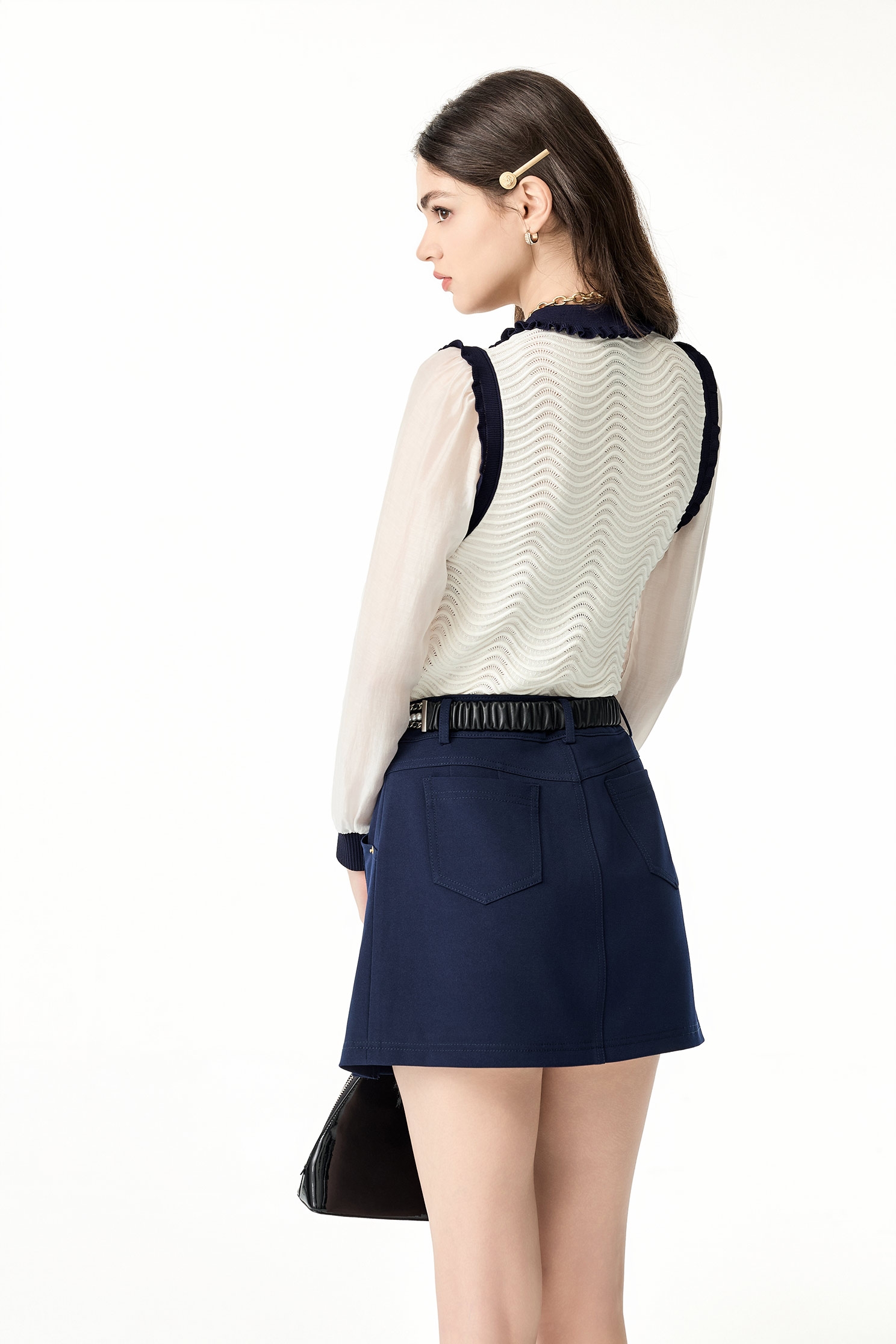 Midnight Blue Pleated SkirtMidnight Blue Pleated Skirt,Season (SS) Look,Mini skirts,Shorts,Skorts