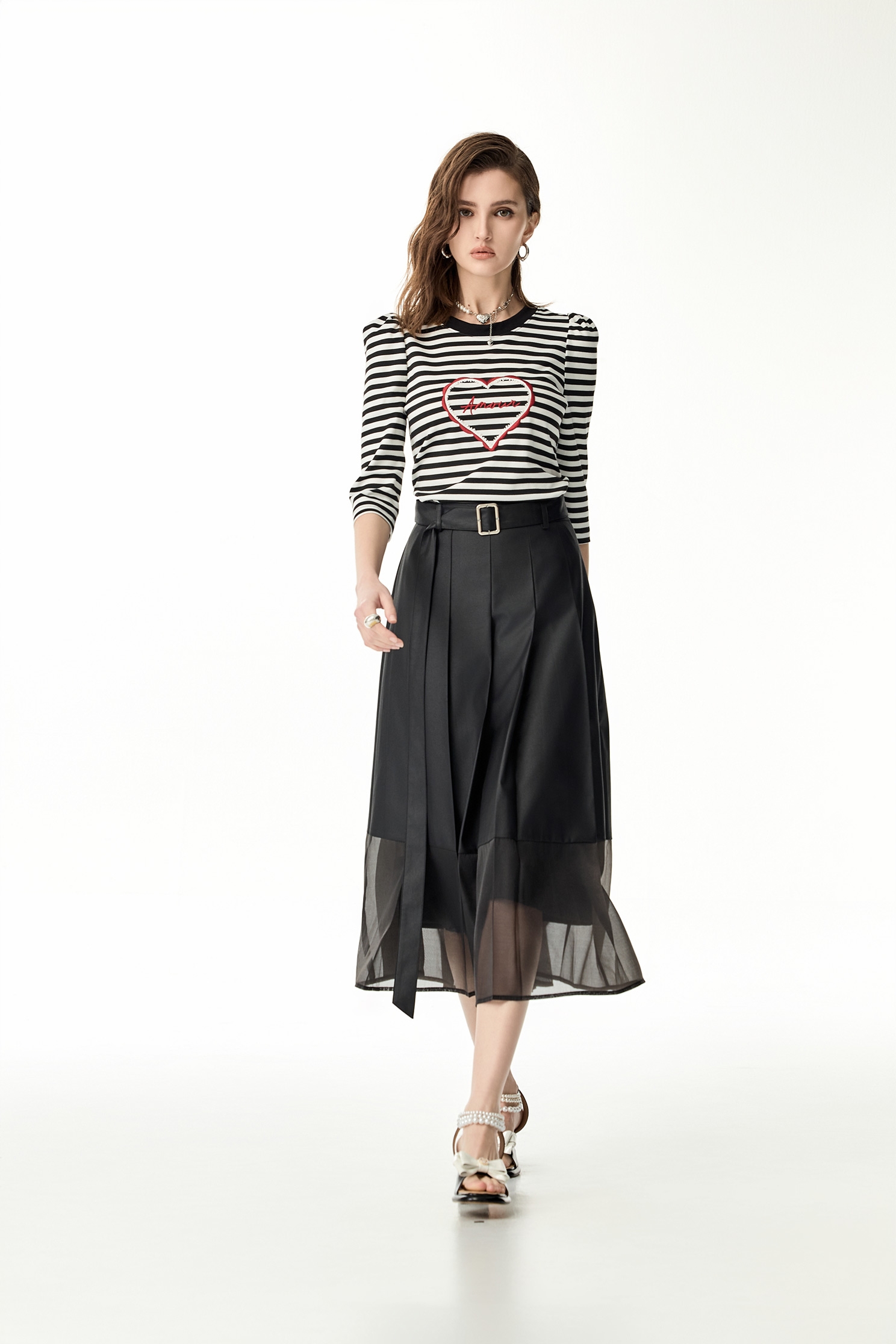 Organza Contrast Pleated SkirtOrganza Contrast Pleated Skirt,Office Looks,Season (SS) Look,Midi skirts