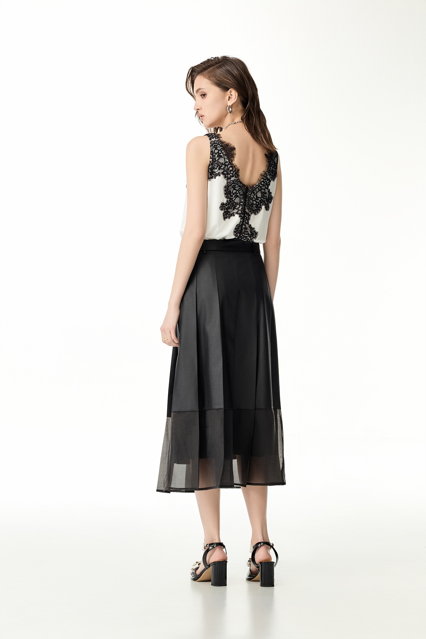 Organza Contrast Pleated SkirtOrganza Contrast Pleated Skirt,Office Looks,Season (SS) Look,Midi skirts