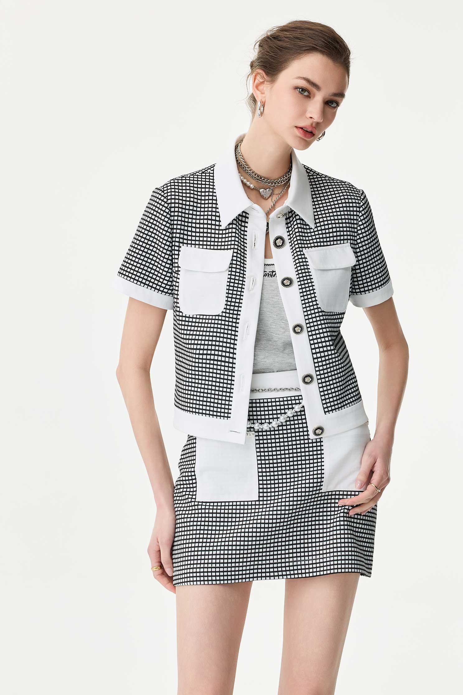 Contrast Plaid Short SkirtContrast Plaid Short Skirt,Season (SS) Look,co-ord sets,Mini skirts