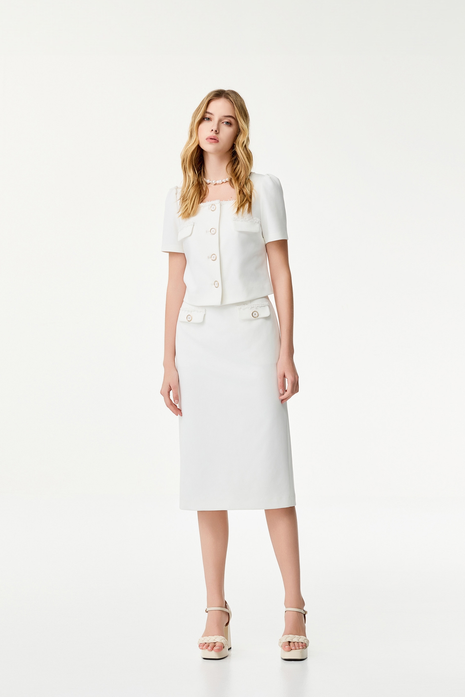 White Midi Classic Pencil SkirtWhite Midi Classic Pencil Skirt,Season (SS) Look,Pencil skirts