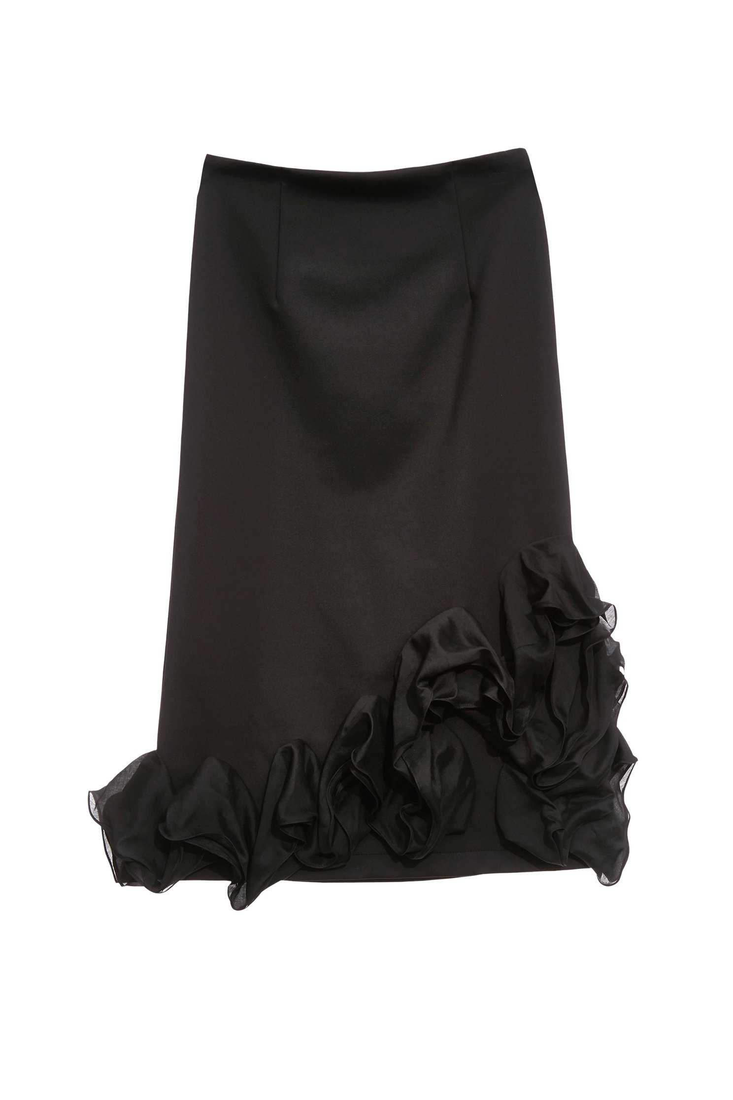 Asymmetric Ruffle Detail SkirtAsymmetric Ruffle Detail Skirt,Office Looks,Season (SS) Look,Midi skirts,Black skirts
