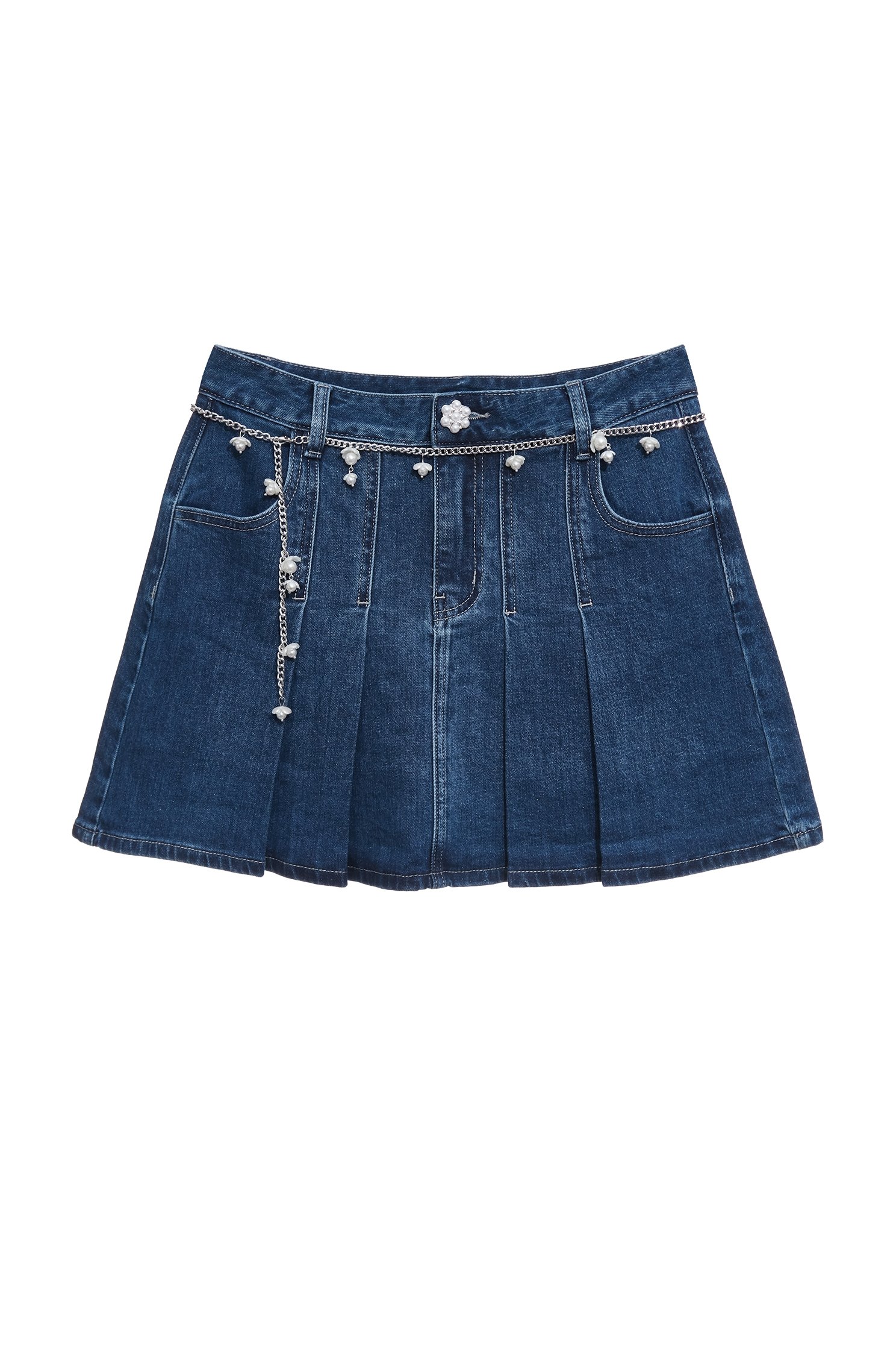 Pleated Denim Short SkirtPleated Denim Short Skirt,Season (SS) Look,Denim,Denim skirts