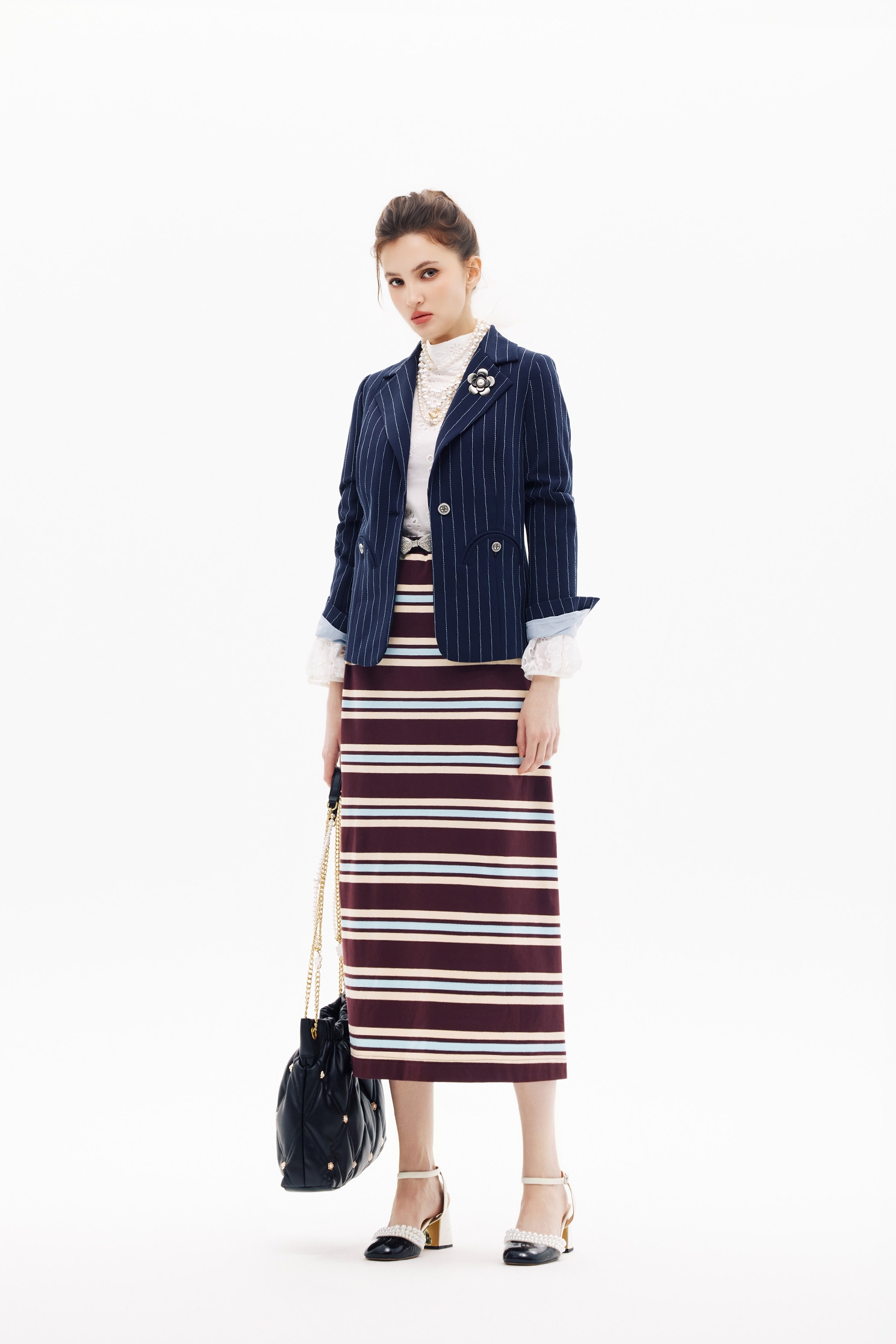 Mahogany Stripe Maxi SkirtMahogany Stripe Maxi Skirt,Season (SS) Look,Stripe,Cotton,bows,Midi skirts