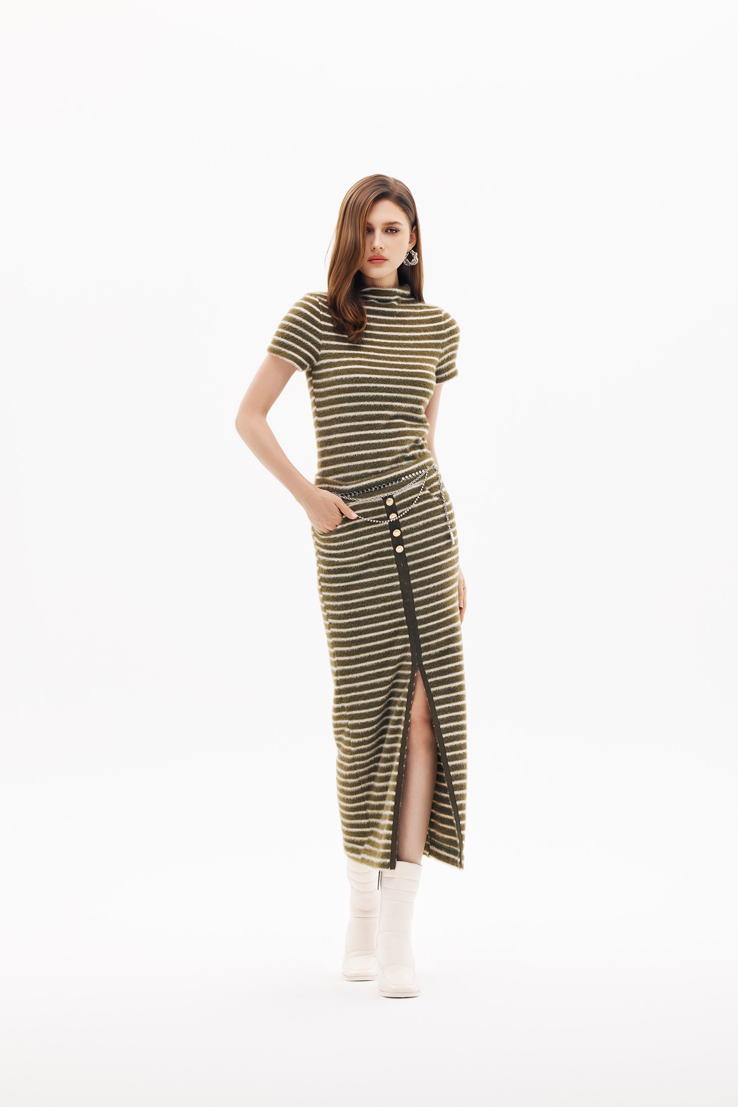 Faux Fur Stripe Maxi SkirtFaux Fur Stripe Maxi Skirt,Season (SS) Look,Stripe,Midi skirts