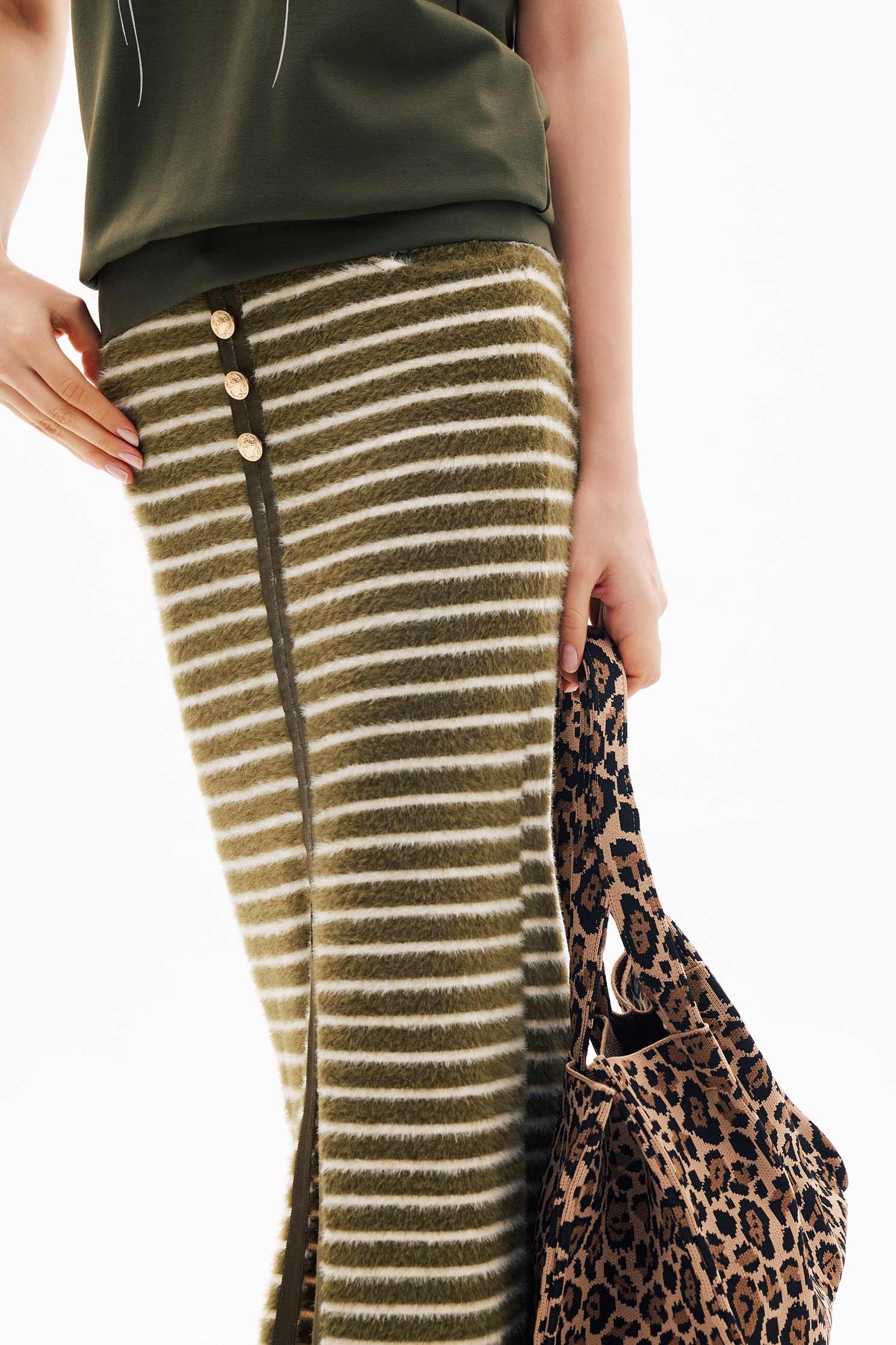 Faux Fur Stripe Maxi SkirtFaux Fur Stripe Maxi Skirt,Season (SS) Look,Stripe,Midi skirts